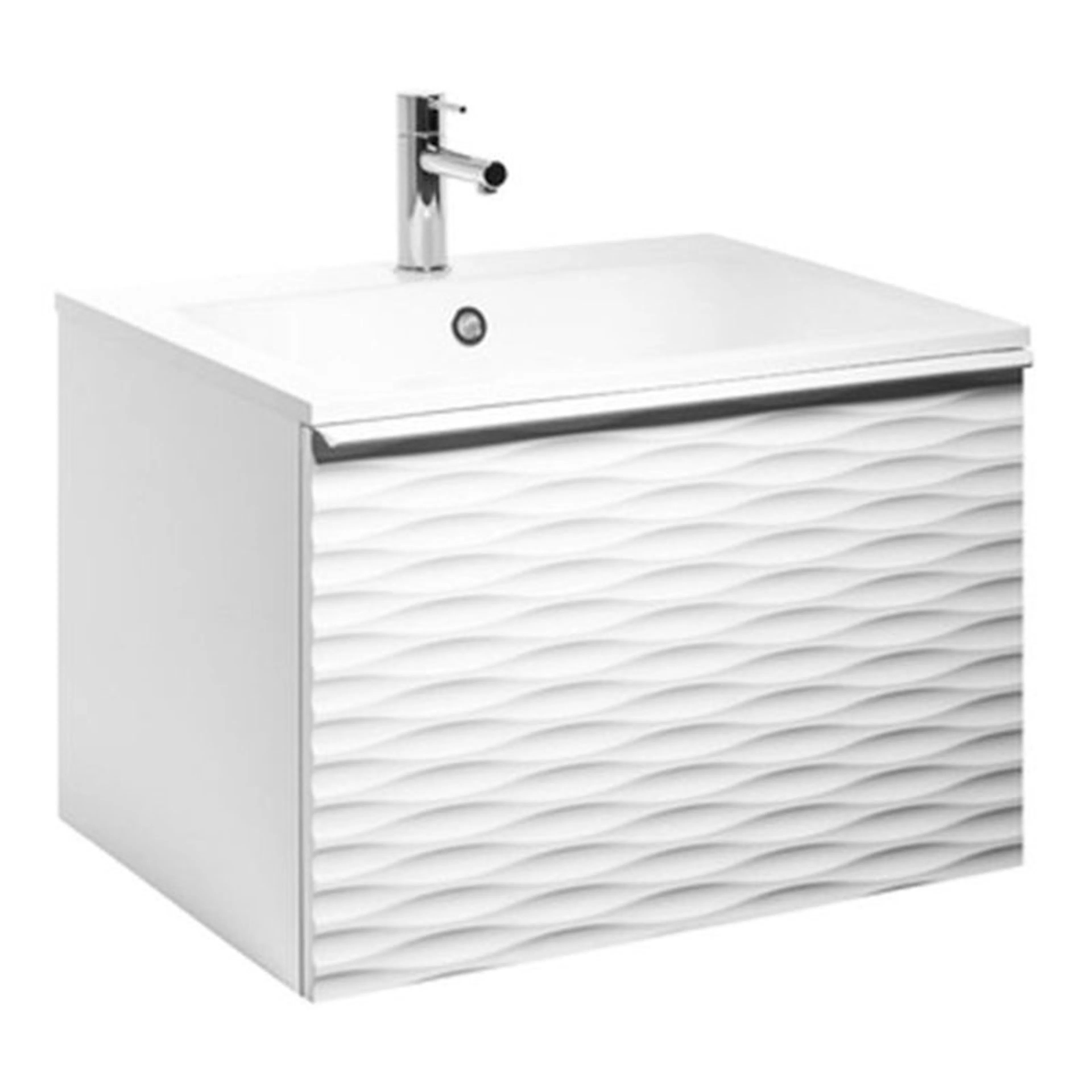 ELLA AQUA WAVE 60 vit, HANDTAG VITT, handfat MINERALKOMPOSIT BxHxD: 605x415x460 mm, Matt Vit, Tvättställ: Mineralkomposit, Handtag: Mattvit