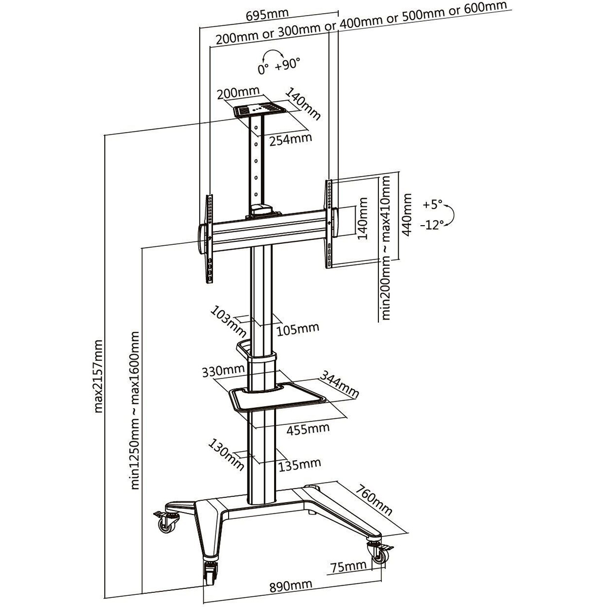 Golvstativ Mozi med hjul för 37-70 tum