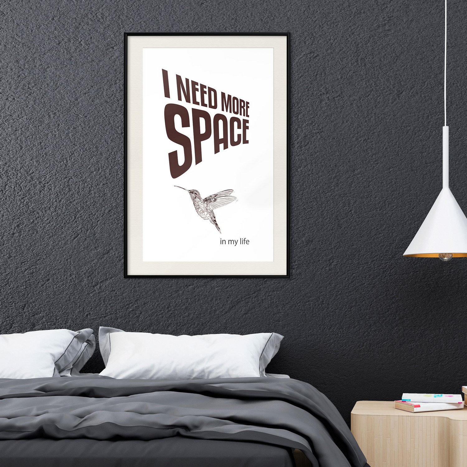 Affisch - I Need More Space [Poster] 30x45 Svart ram med passepartout, 30x45 cm