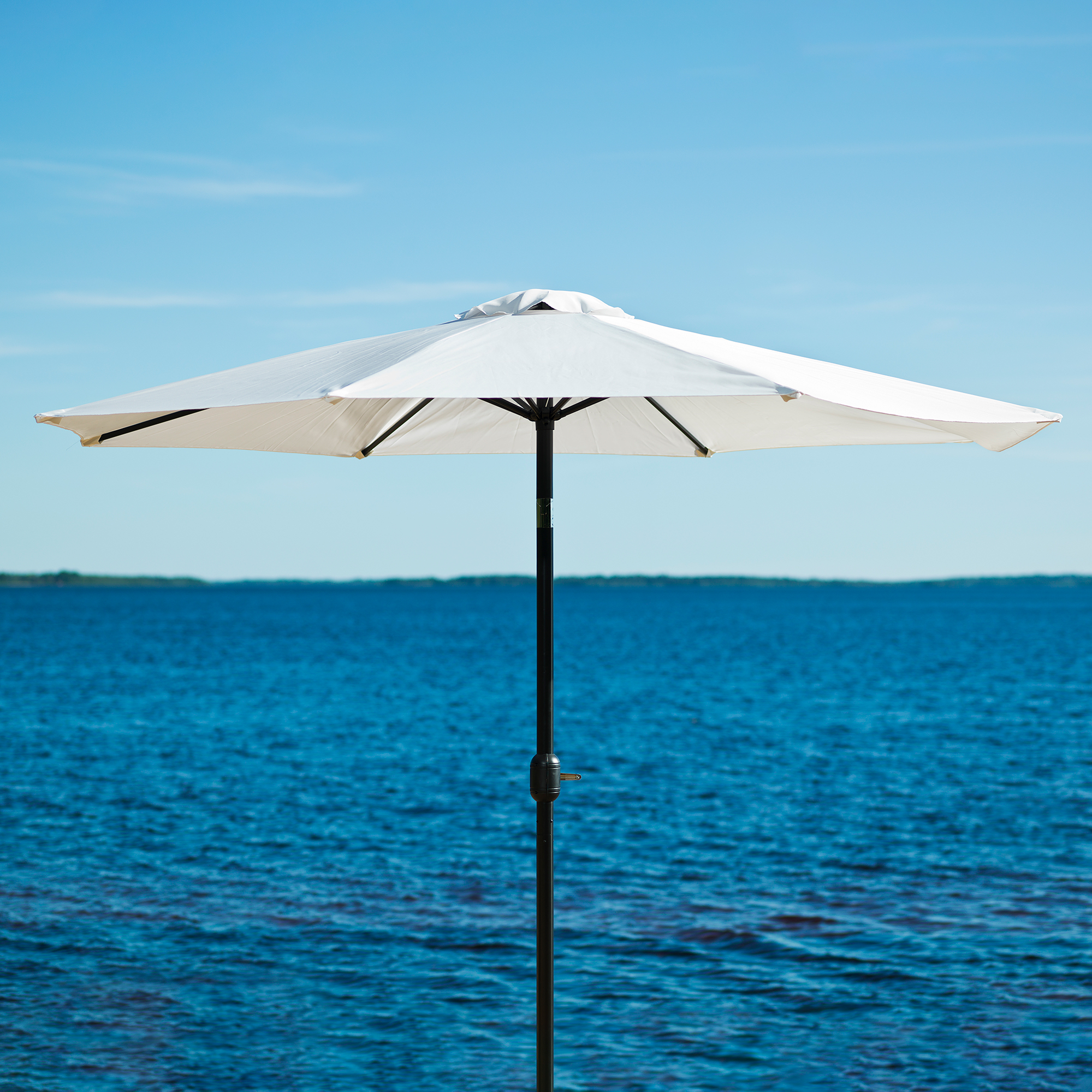 Parasoll Hillerstorp Ø300 cm Beige/Svart med Vev och Tilt Funktion