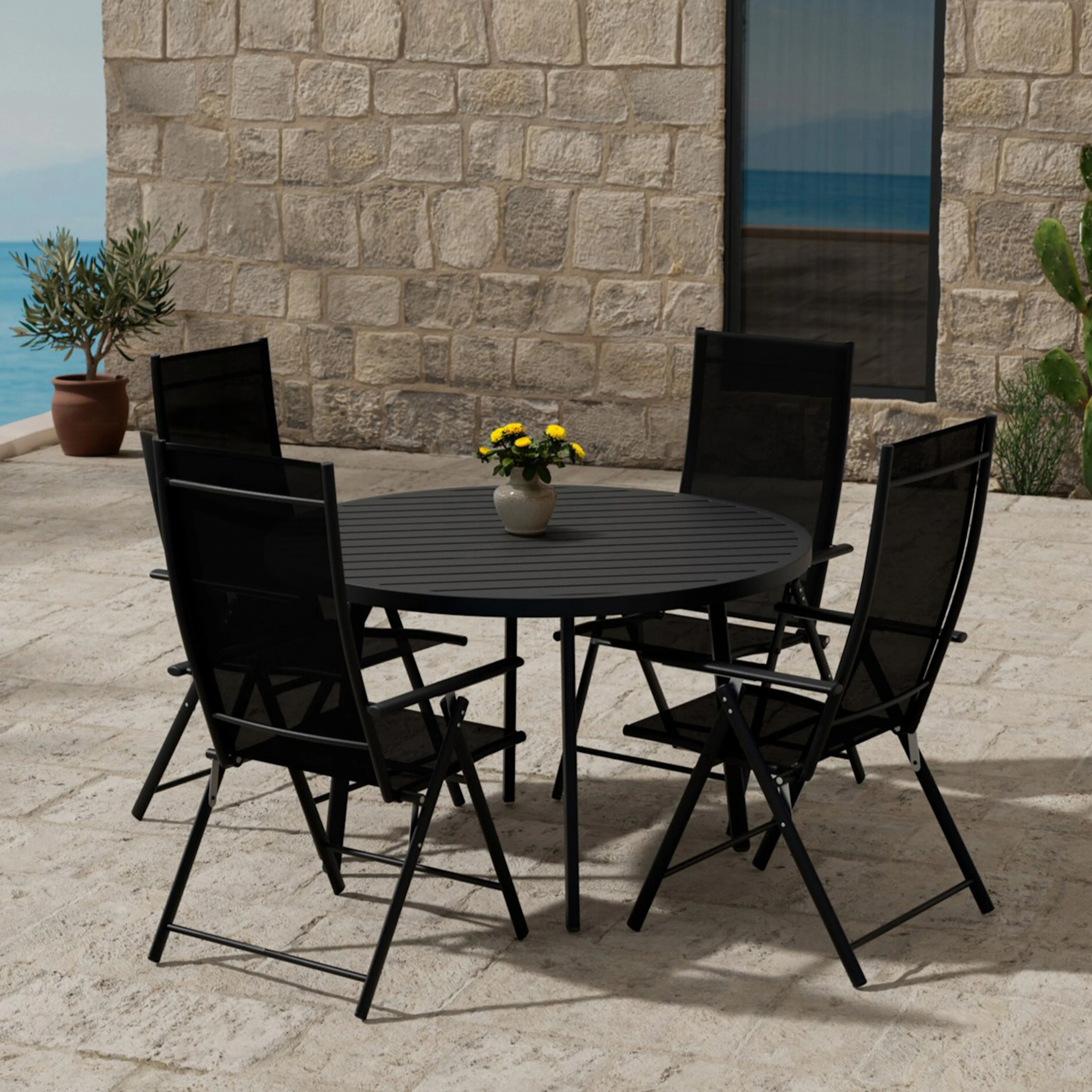 Giardini Table - Black with 4 Levanzo Chair - Black Färg: Svart