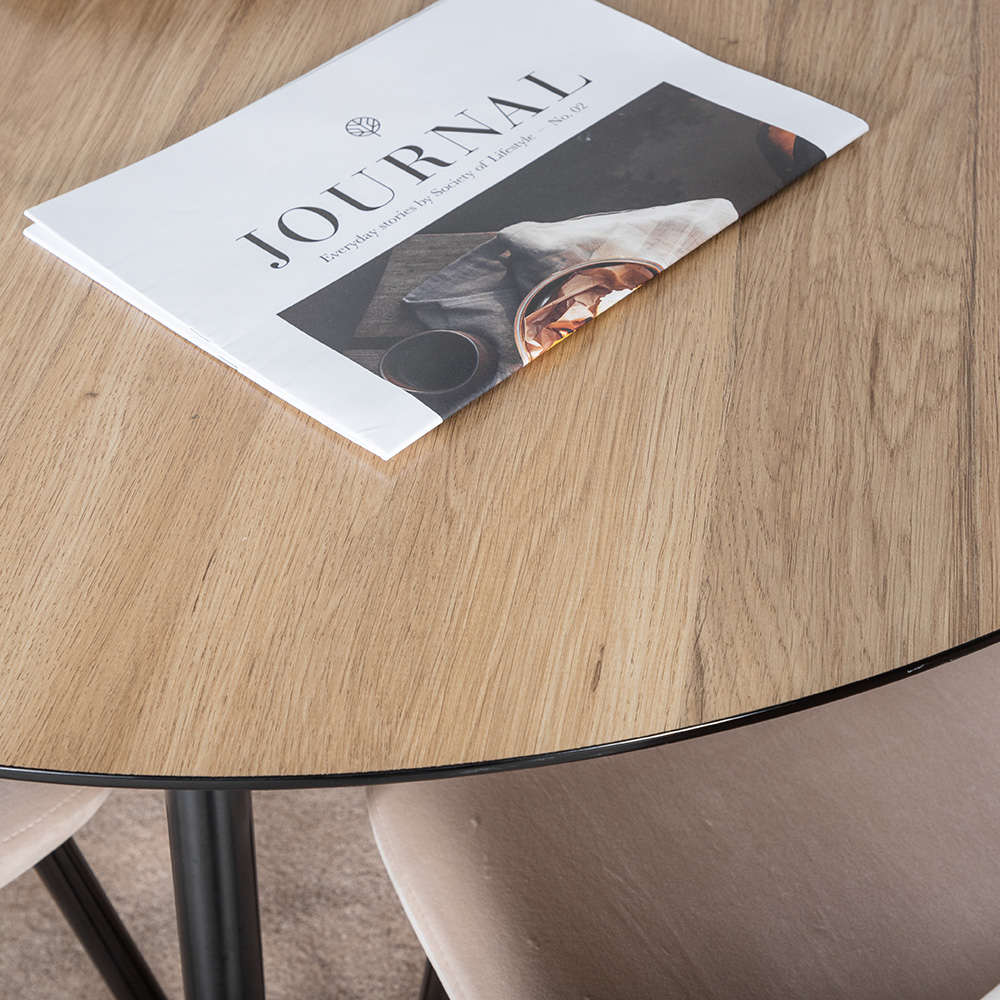 Silar Dining Table - Round 100 cm - "Wood Look" Melamine / B Natur/Svart