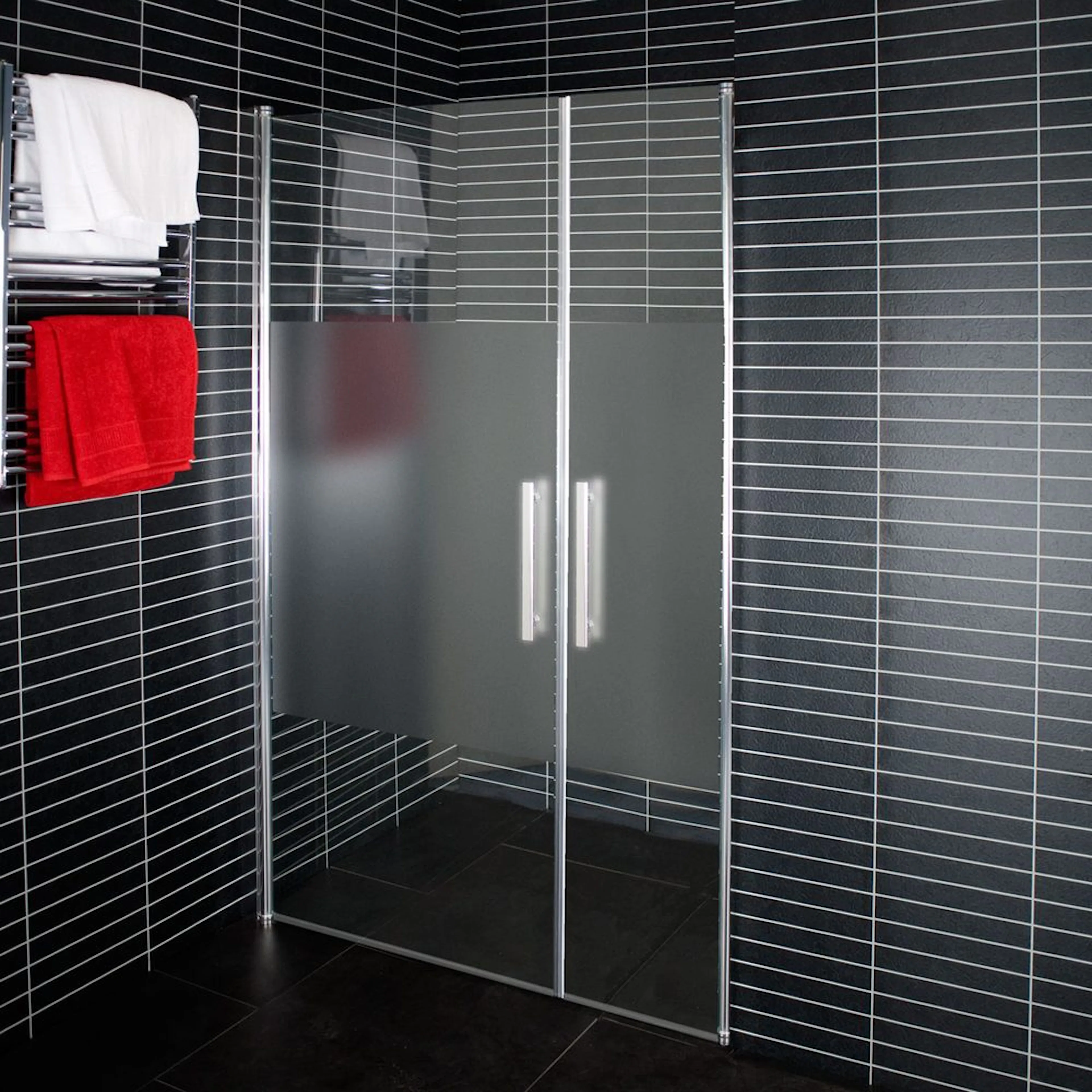 Duschdörr Arrow DuoDoor Special Delvis Frostat Glas