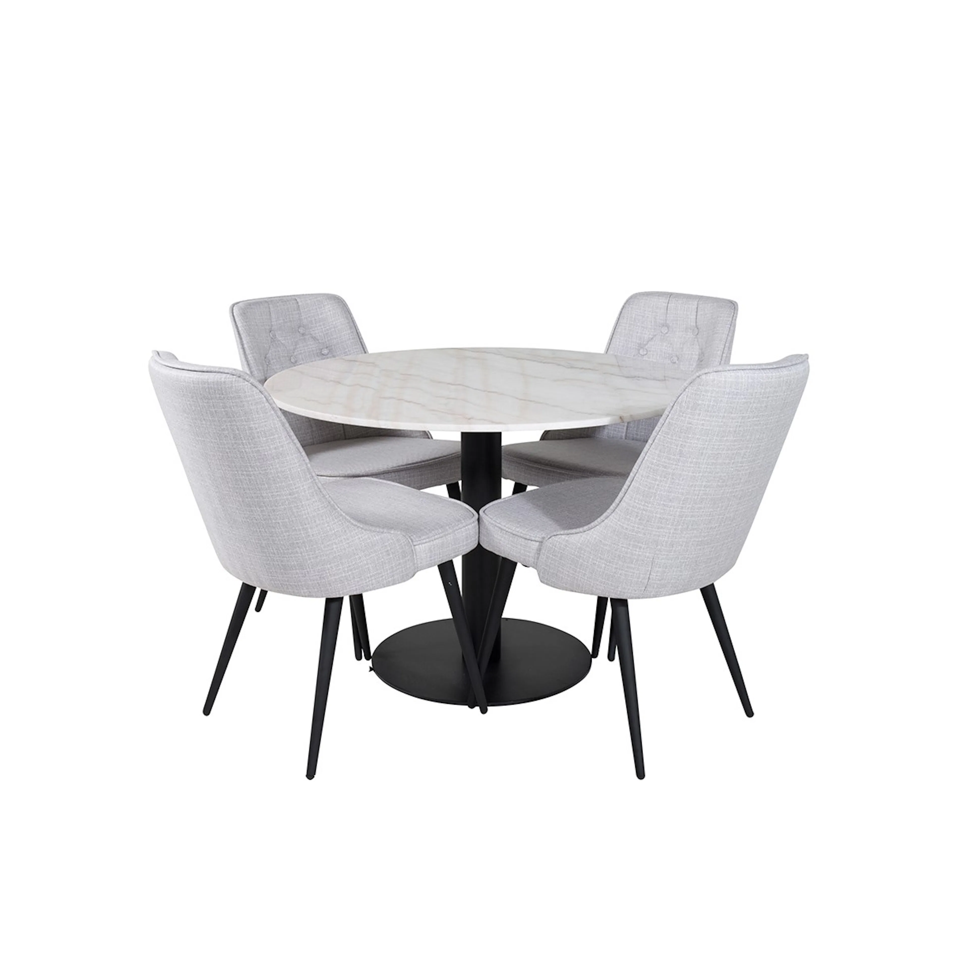 Estelle Round Dining Table ø106+Velvet Deluxe Dining Chair Vit/Svart/Ljusgrå