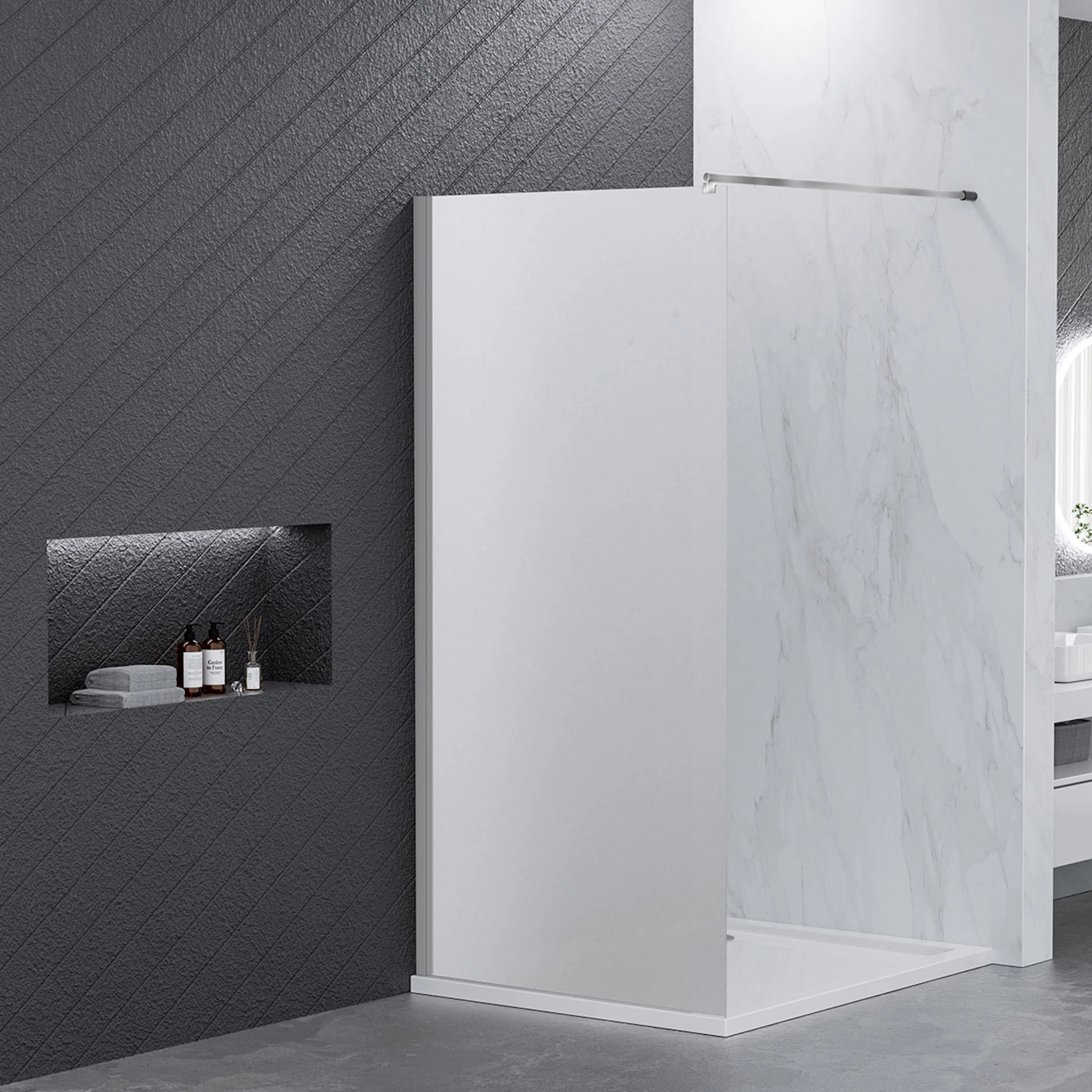 NORTIQ BRUSEVÆG - 70X190 CM. FROSTET Frostat Glas, Profilfärg: Aluminium, Bredd: 700 mm