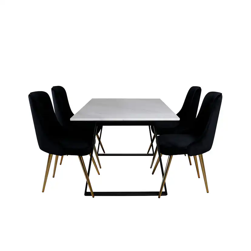 Matgrupp Venture Home Estelle med 4 Velvet Deluxe stolar