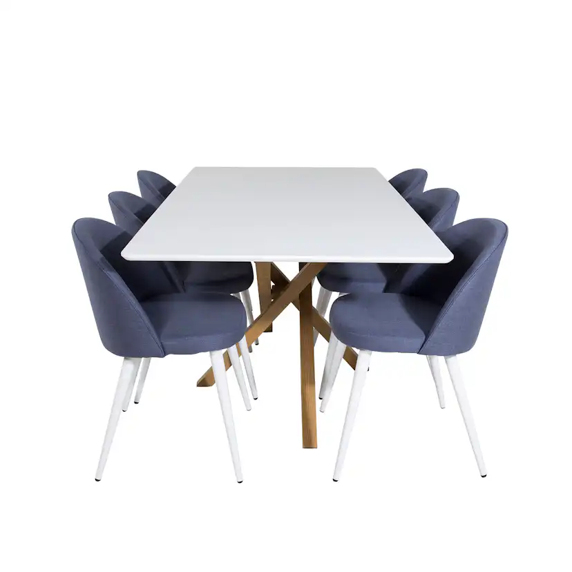 Piazza Dining Table - 180*90*75 - White / Oak+Velvet Dining Blå/Vit