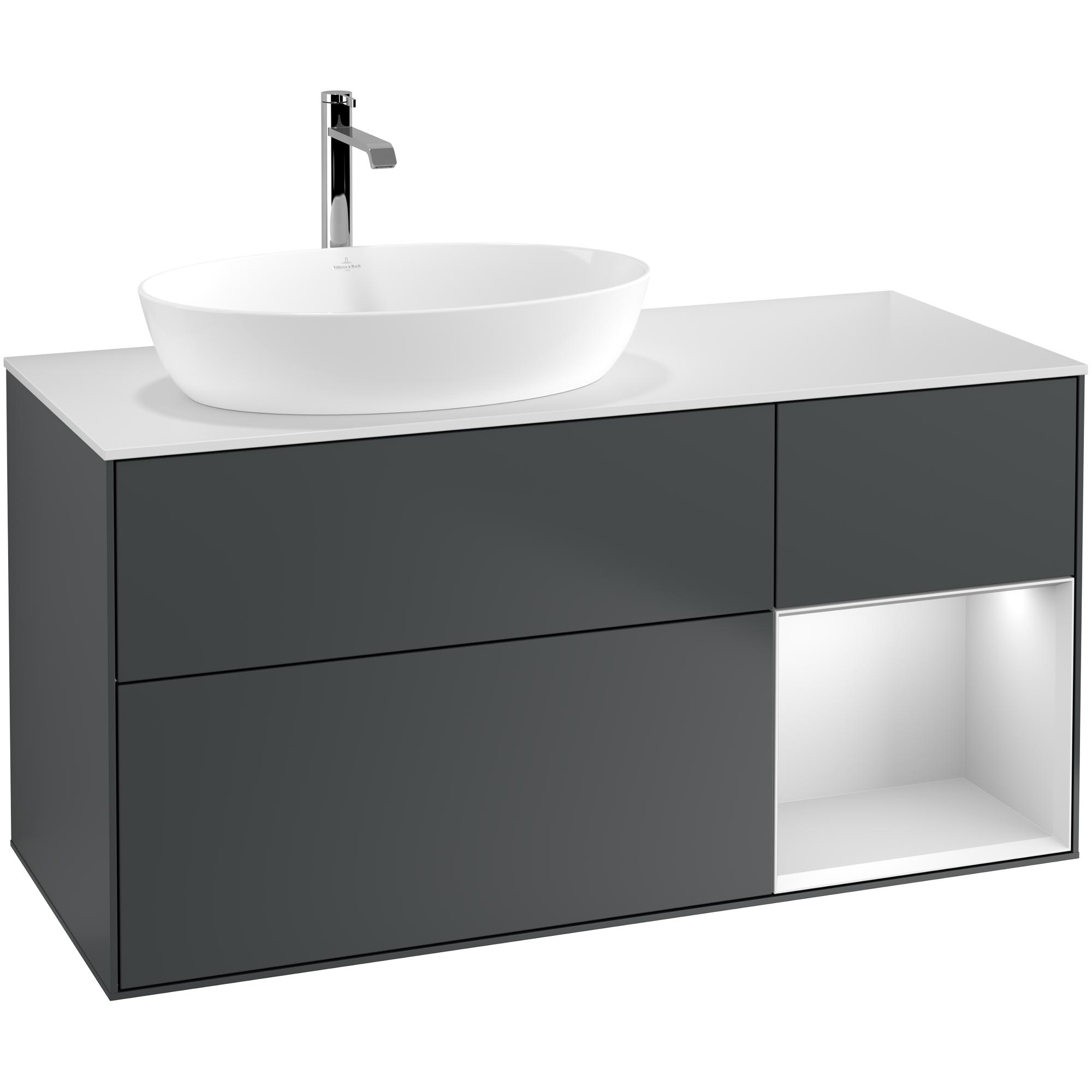 Tvättställsskåp Villeroy & Boch Finion med 3 Lådor Hylla och Bänkskiva för Ocentrerat Tvättställ från Artis & Collaro