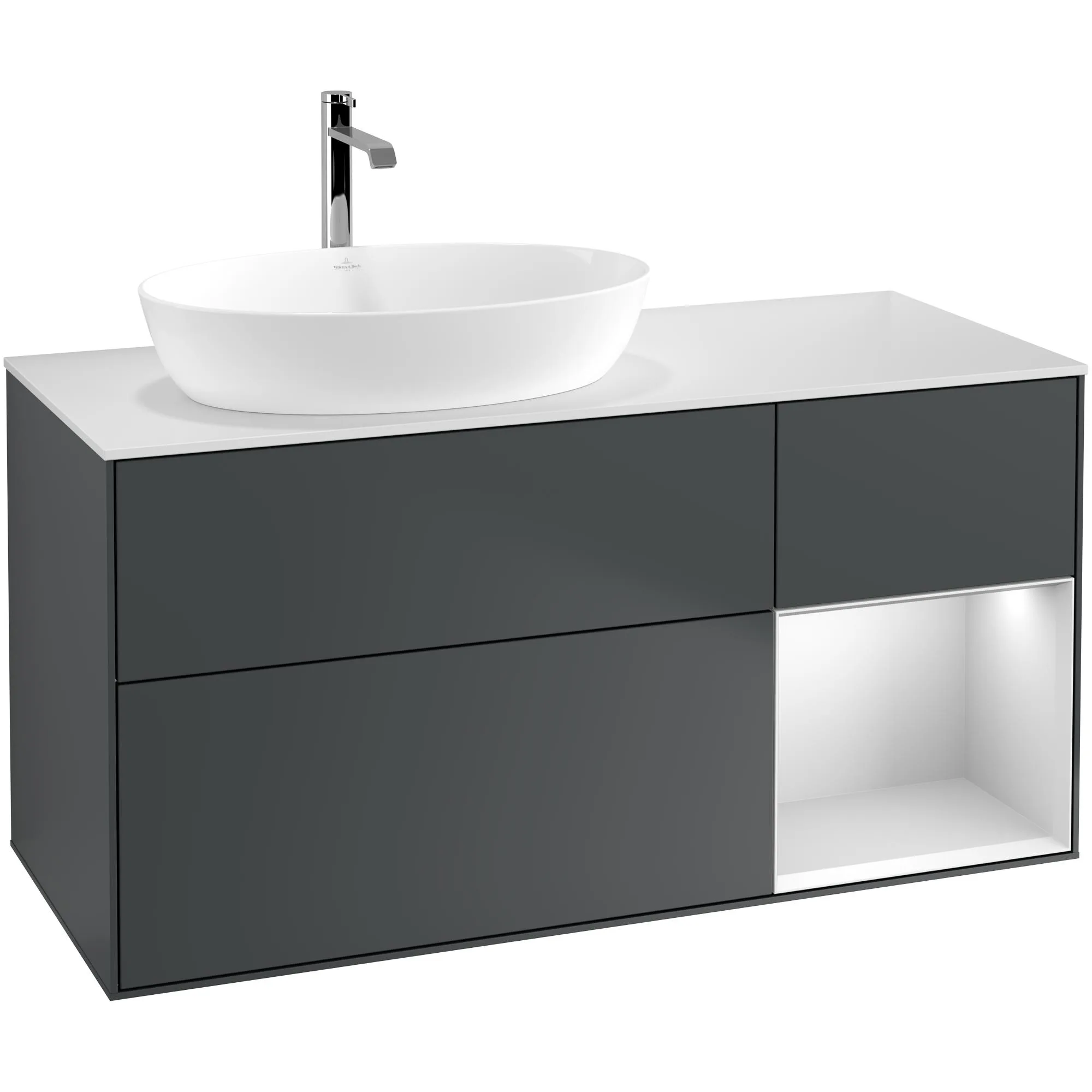 Tvättställsskåp Villeroy & Boch Finion med 3 Lådor Hylla och Bänkskiva för Ocentrerat Tvättställ från Artis & Collaro