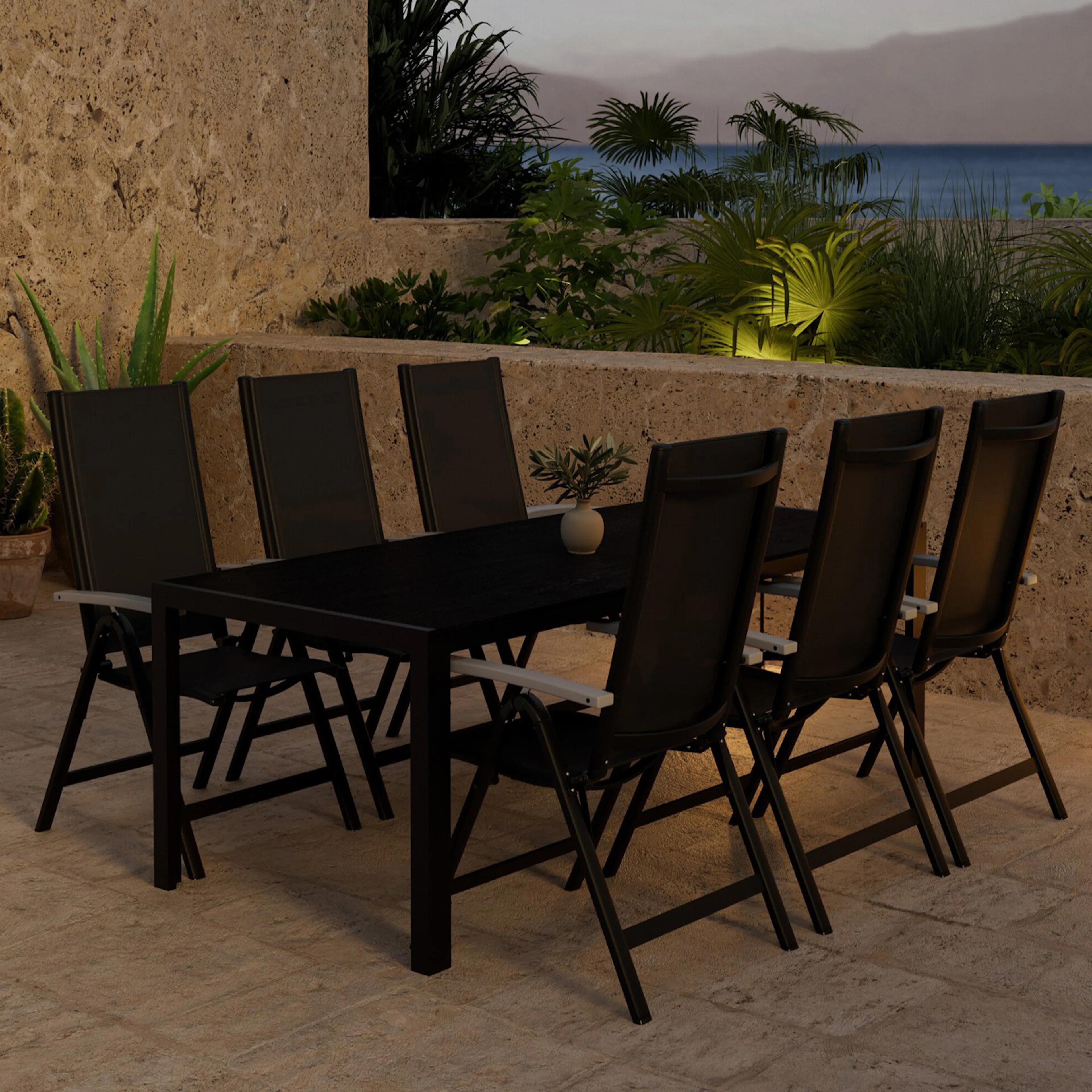 Matgrupp Utomhus Venture Home Break 90x205 cm med 6 st Albany Trädgårdsstolar