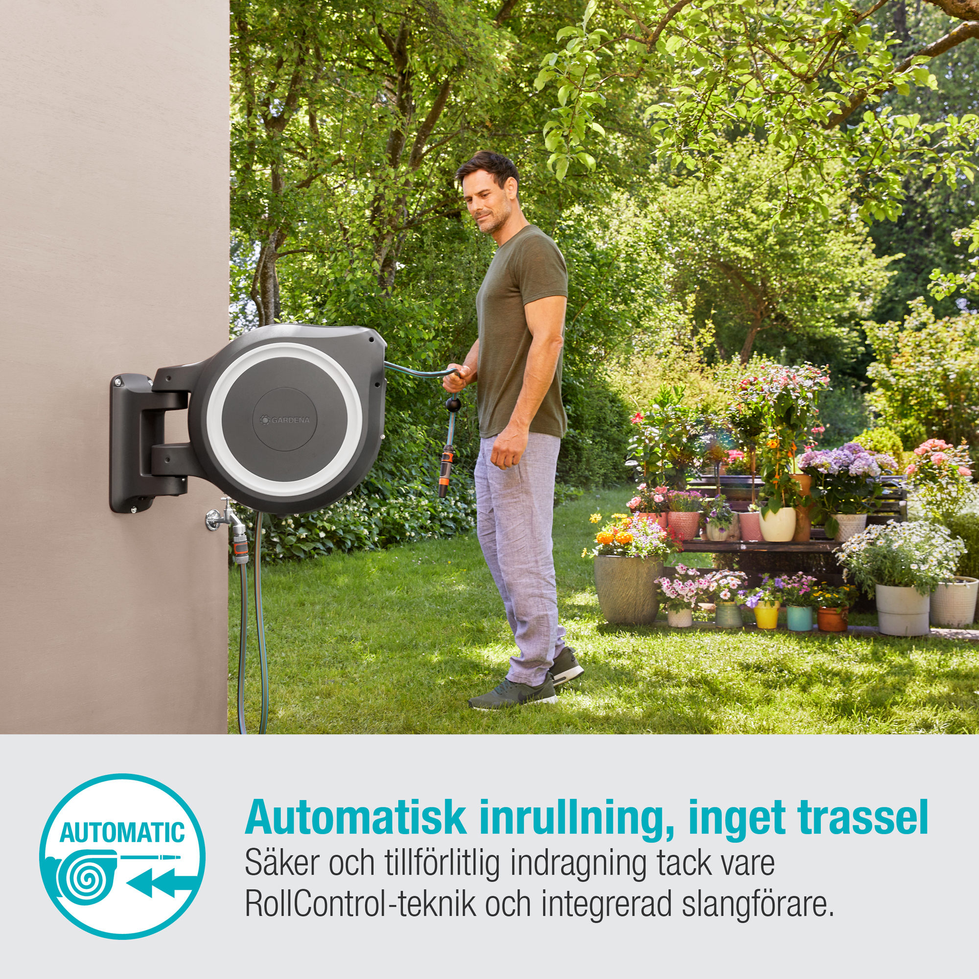 Väggslangbox Gardena RollUp L Vit 30m med Extra Munstycke - Perfekt för Vattenslang & Trädgårdsslang