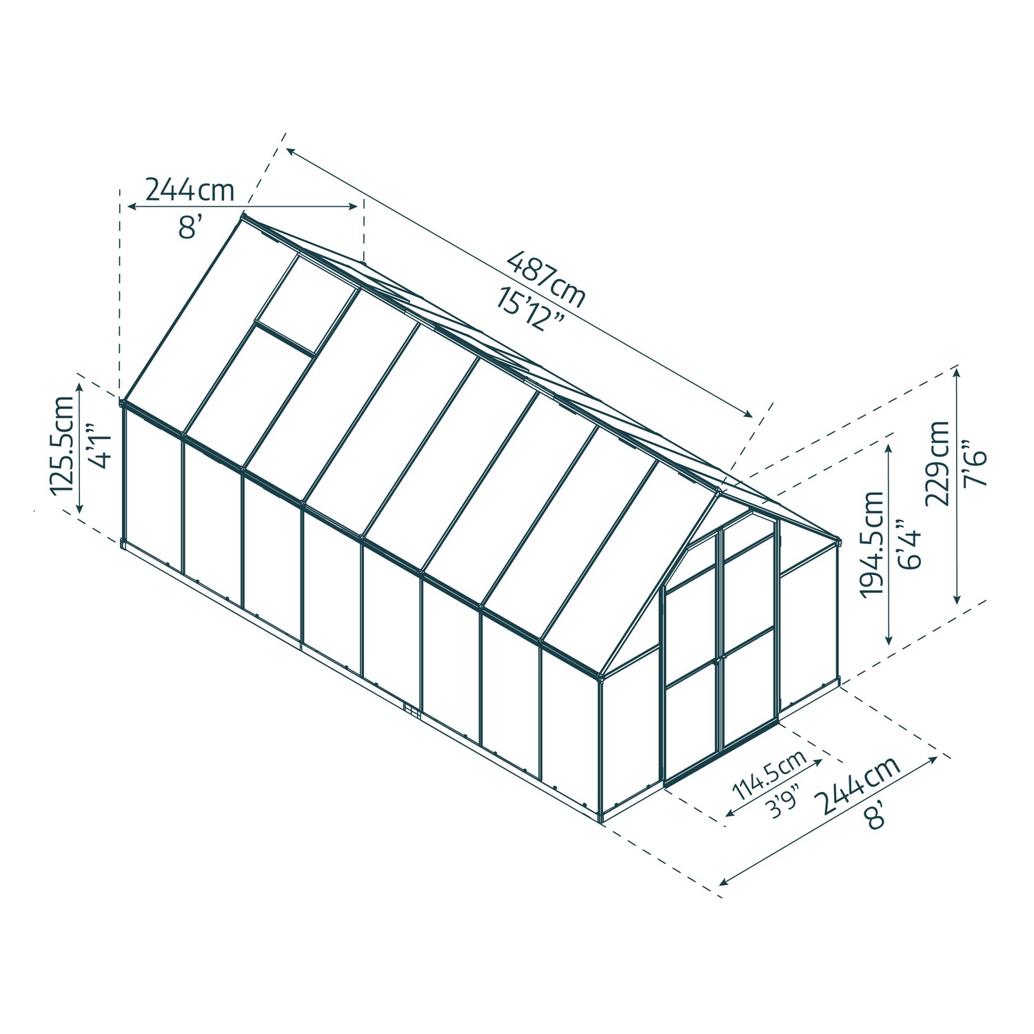 Växthus Canopia by Palram Essence Aluminiumram med UV-Skyddad Polykarbonat & Ventilationsfönster, 11,8 m²