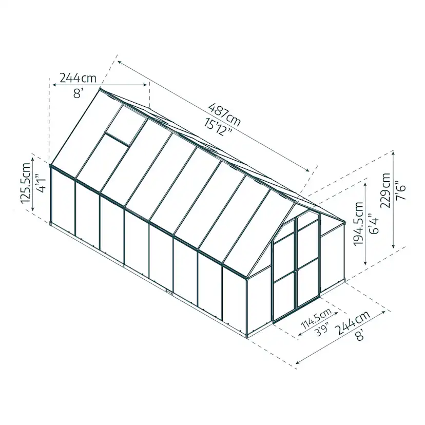 Växthus Canopia by Palram Essence Aluminiumram med UV-Skyddad Polykarbonat & Ventilationsfönster, 11,8 m²