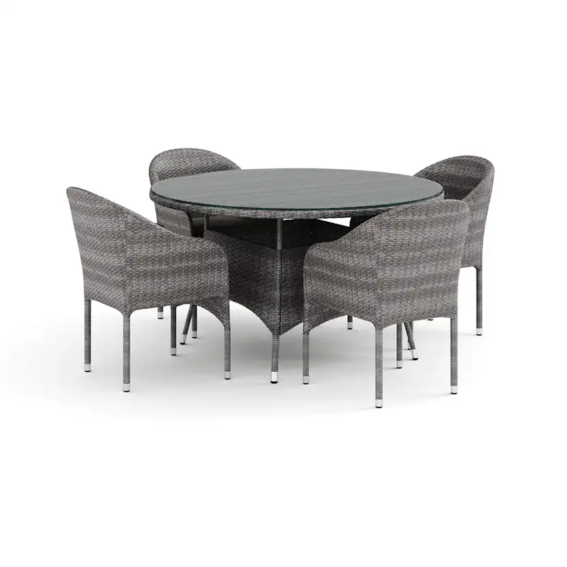 Trädgårdsgrupp Comfort Garden Thor utomhus rund matgrupp 140 cm med 4 Thor fåtöljer