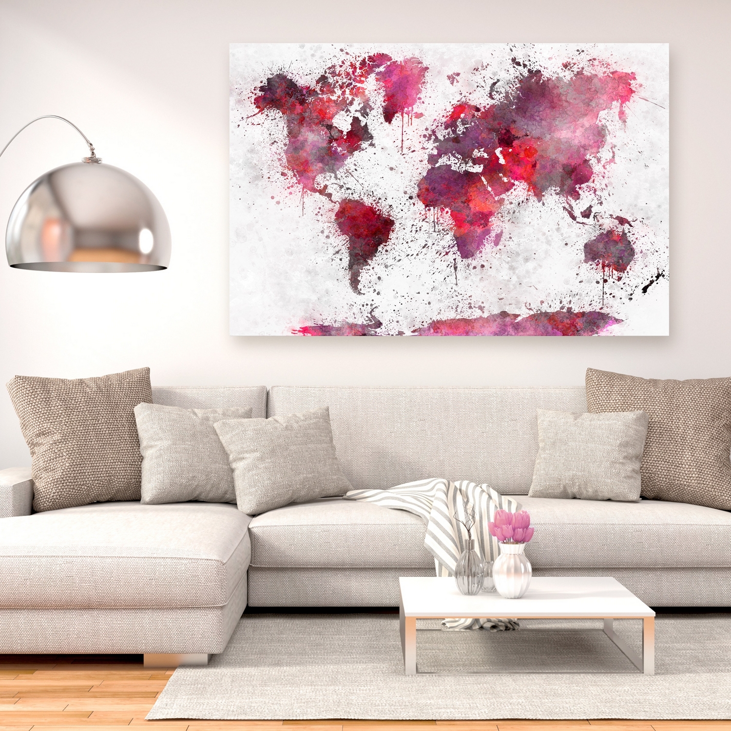 Tavla Arkiio World Map Röd Akvarellfärg