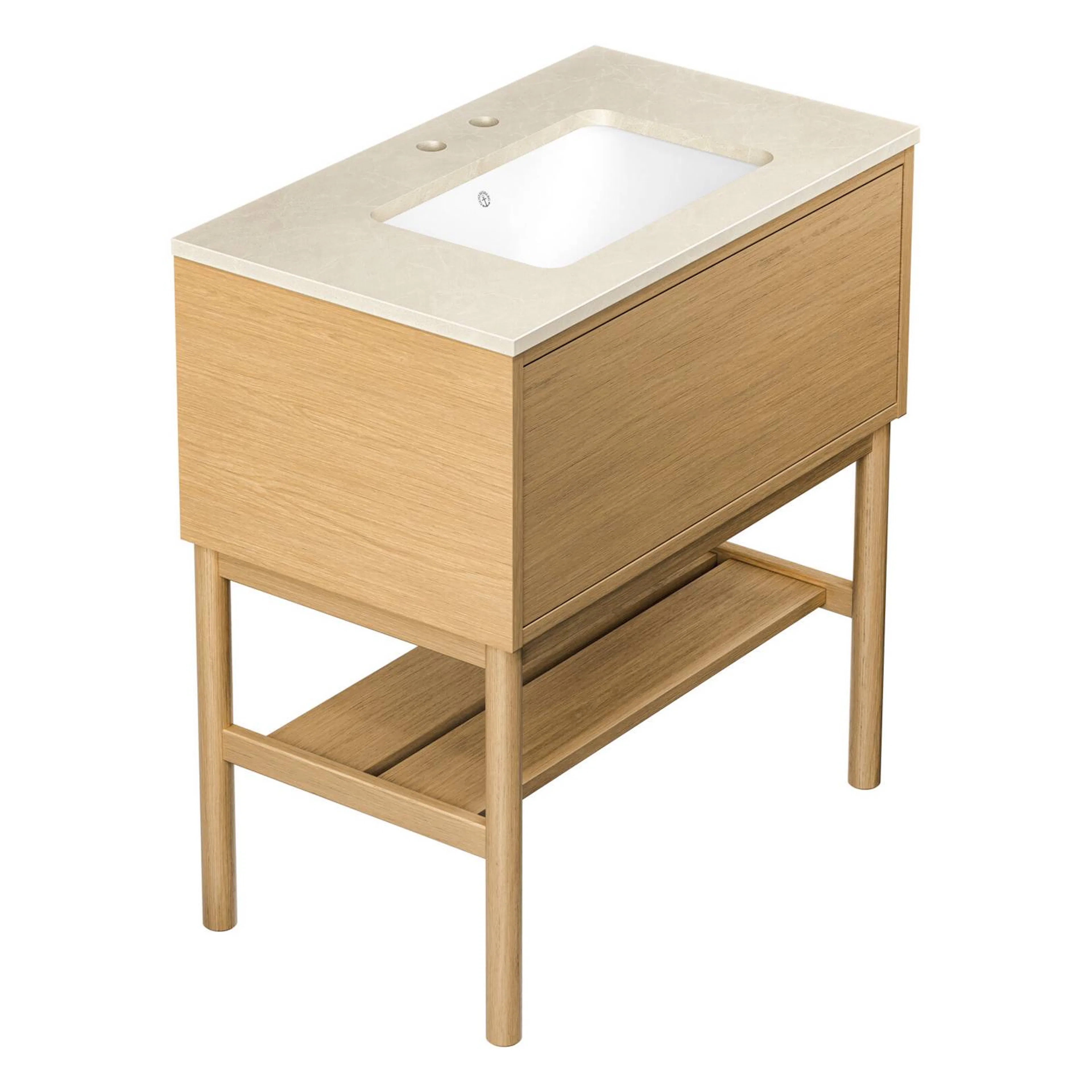 Kommod Ducentic Ljus ek - 80 cm. Stenbänkskiva med 1 ho, Bei Ljus Ek, Hål för 1 st Dubbelhålsblandare, Beige Royal