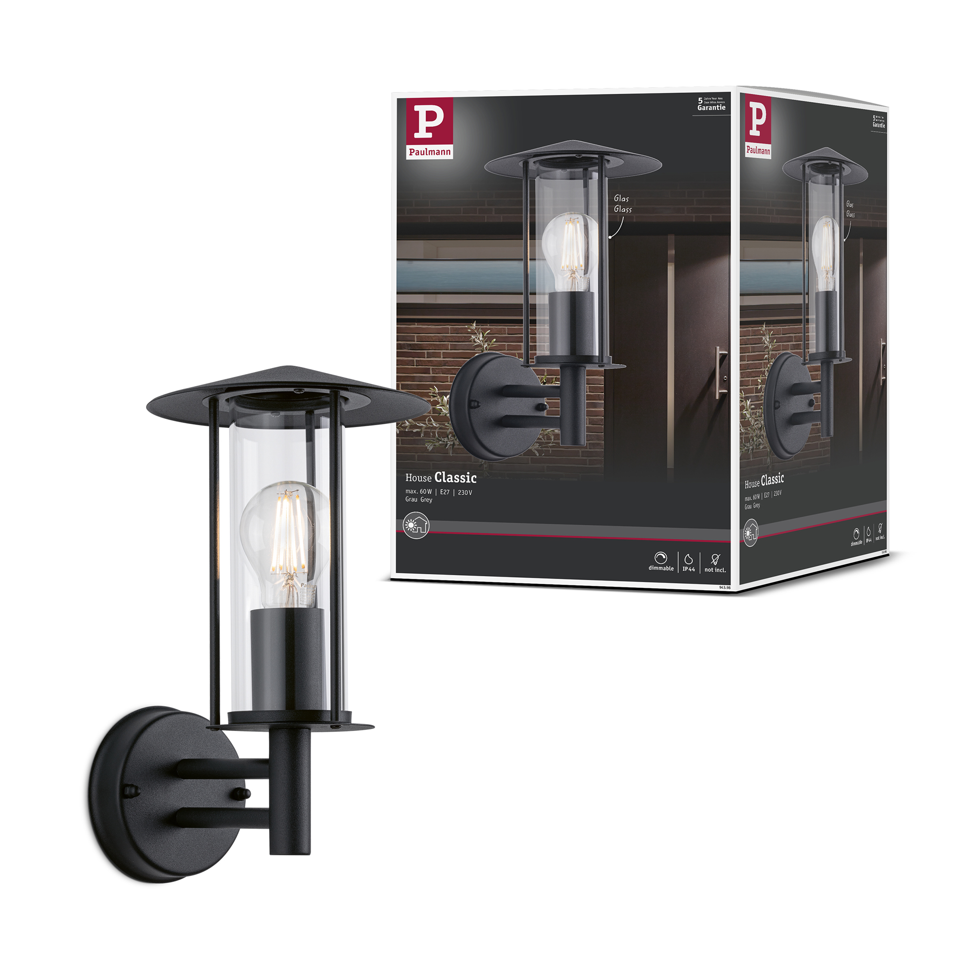 Fasadbelysning Paulmann Classic IP44 230V Design: utan Skymningsstyrd Rörelsedetektor