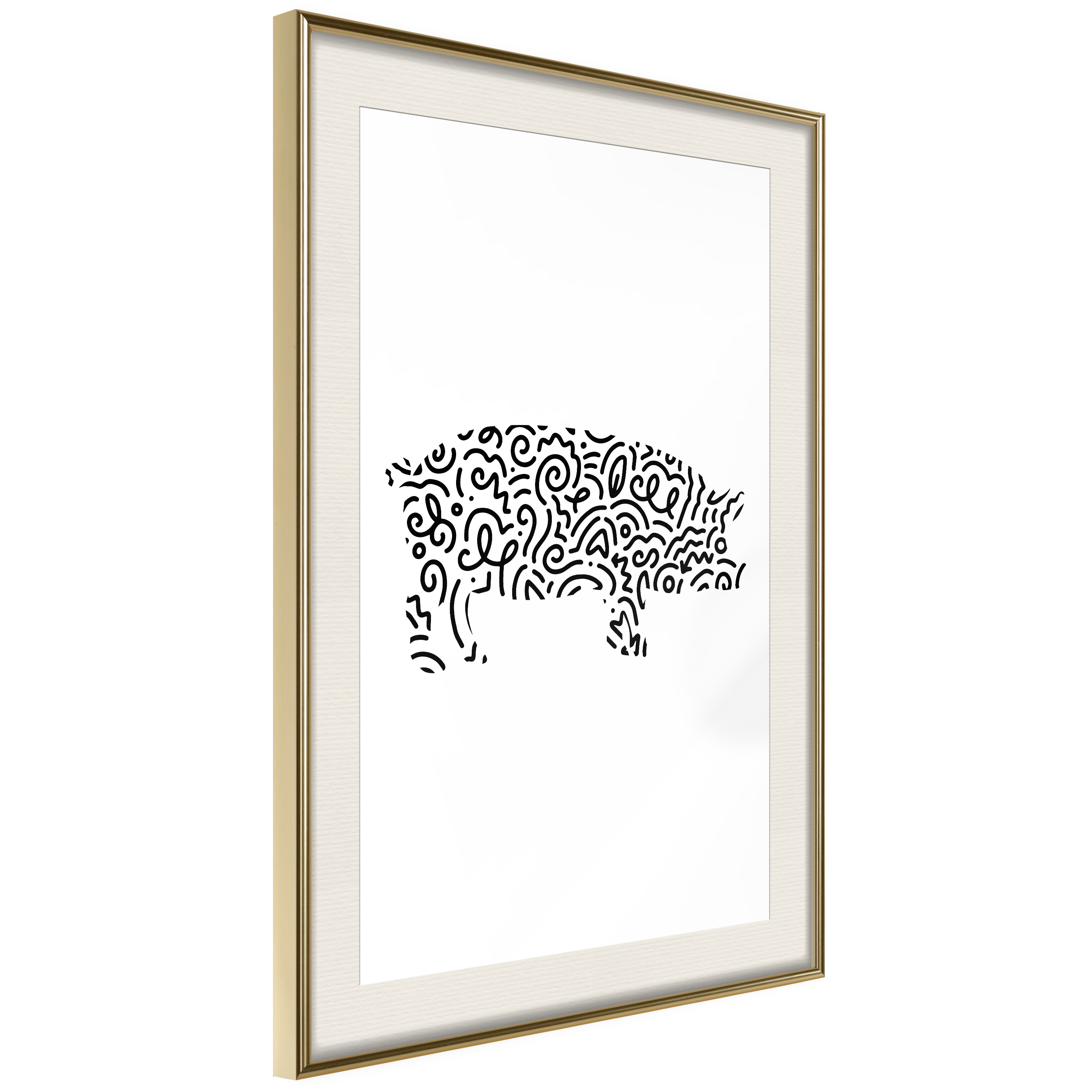 Affisch - Black and White Piggy [Poster] 40x60 Guld ram med passepartout, 40x60 cm