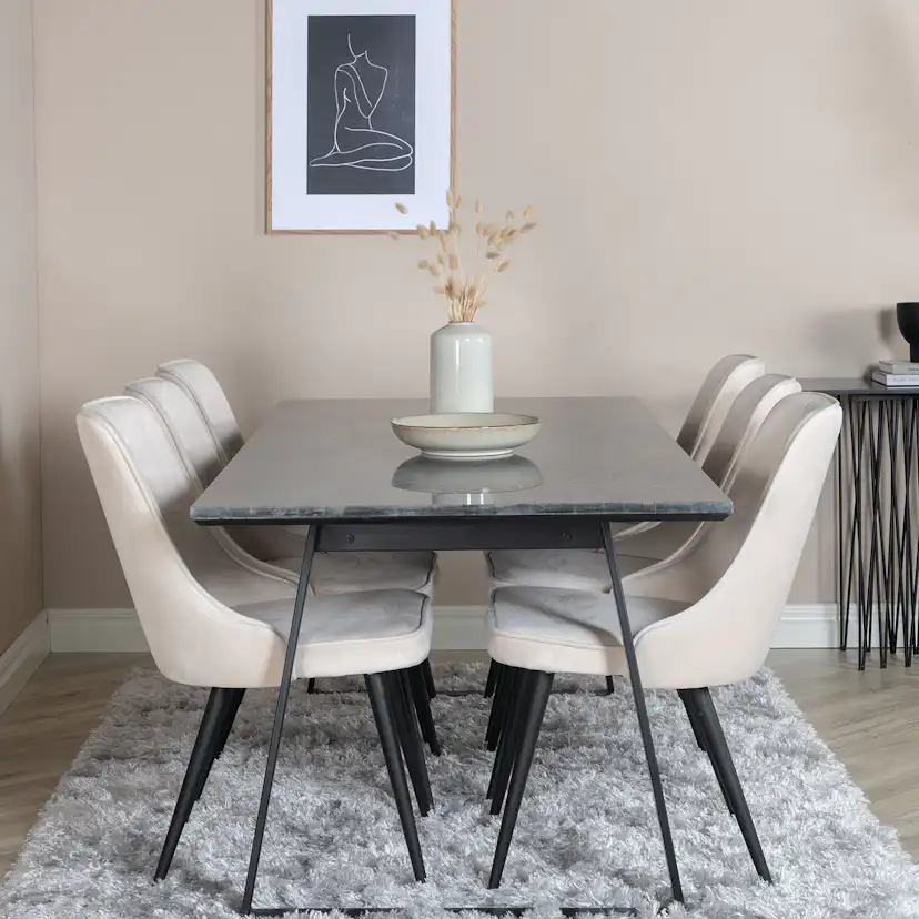 Estelle Dining Table 200*90*H76 - Black / Black, Velvet Delu Beige