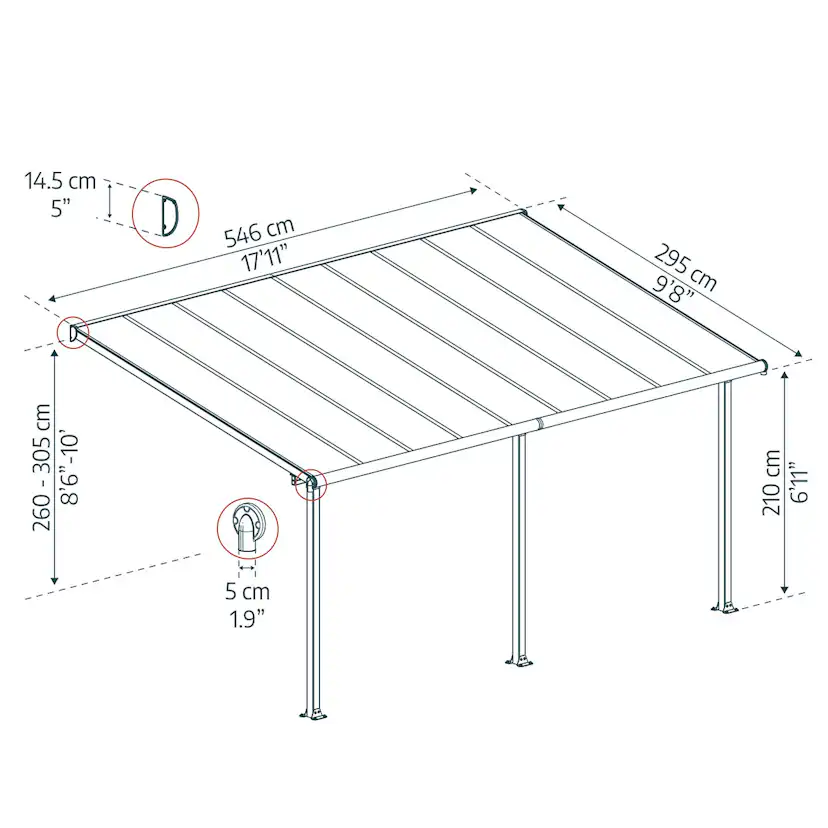 OLYMPIA PATIO COVER 3X5.46 GREY CLEAR 3 x 5,5 m