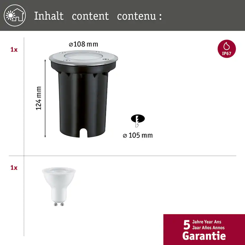 LED Infälld Markbelysning Paulmann Floor Rund IP67 230V Ljus: Soft White