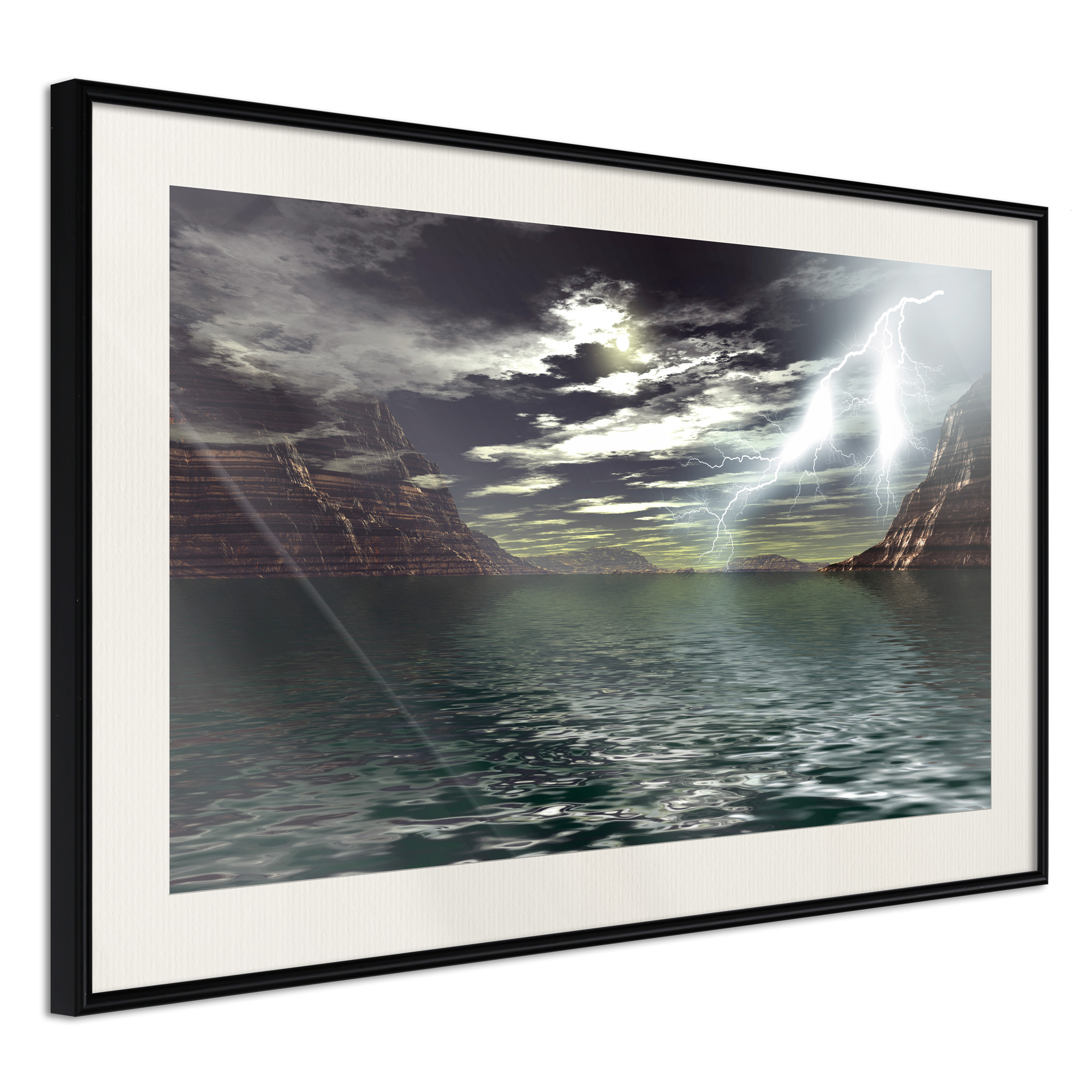 Affisch - Storm on the Lake [Poster] 60x40 Svart ram med passepartout, 60x40 cm