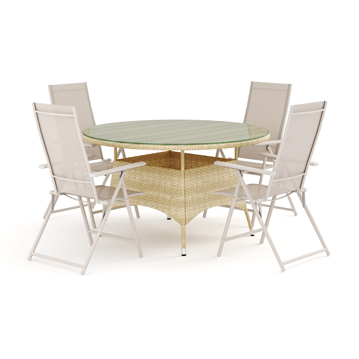 Trädgårdsgrupp Comfort Garden Thor utomhus rund matgrupp 140 cm med 4 Sanna positionsstolar