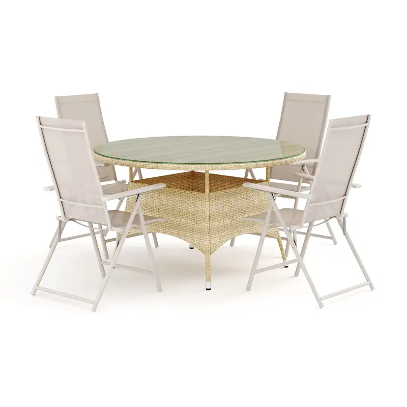 Trädgårdsgrupp Comfort Garden Thor utomhus rund matgrupp 140 cm med 4 Sanna positionsstolar