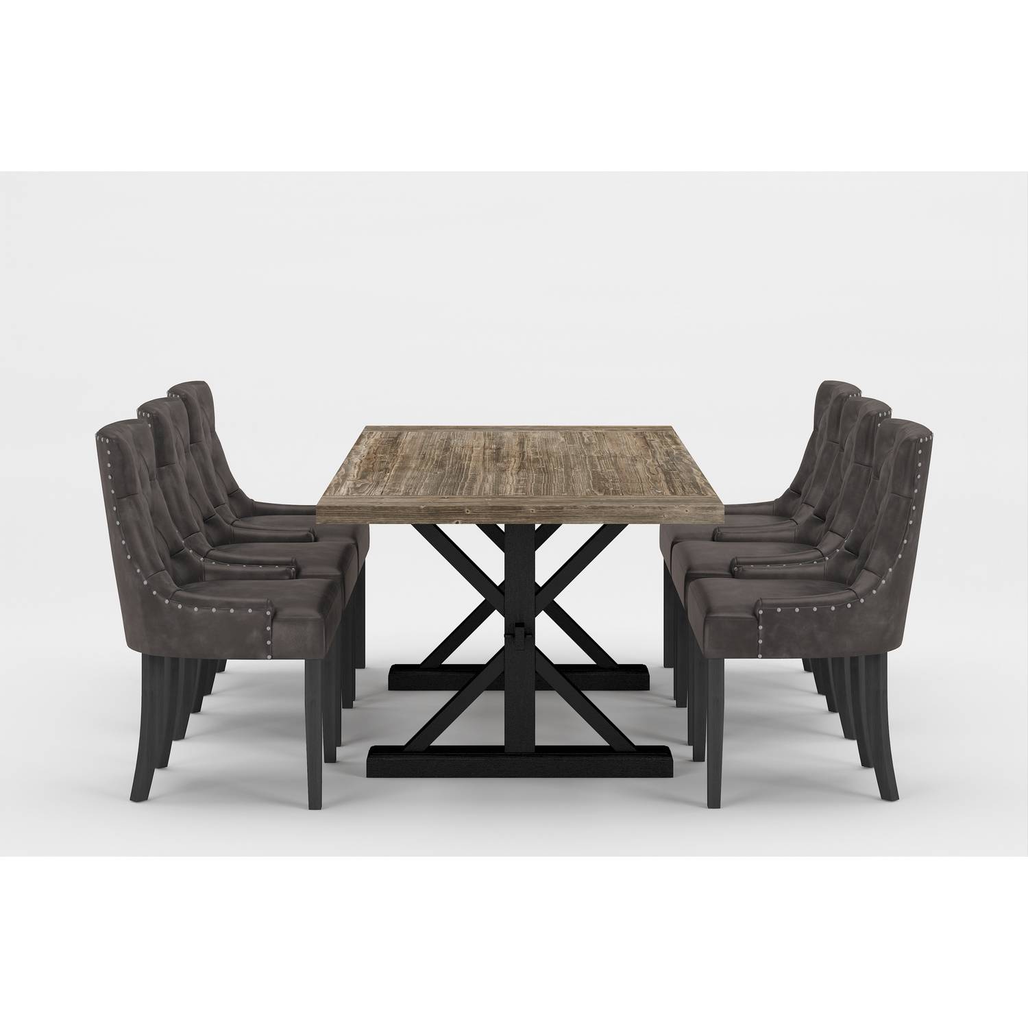 Matgrupp Bloomington Lyon Rektangulärt Matbord 200-290 cm Svart Bas Förlängningsbartt med 6 Tuva Matstol