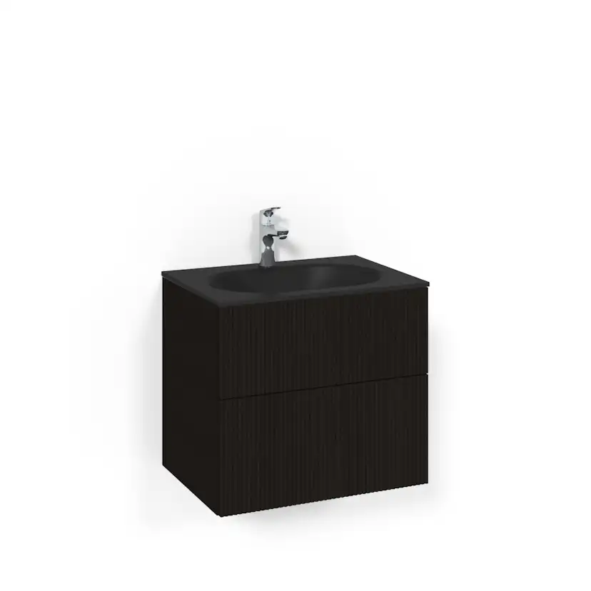Crown Kom 60x45 Sv.ek Li MsG Svart Ek, 600 mm, Glastvättställ Mattsvart, Utan Pushfunktion