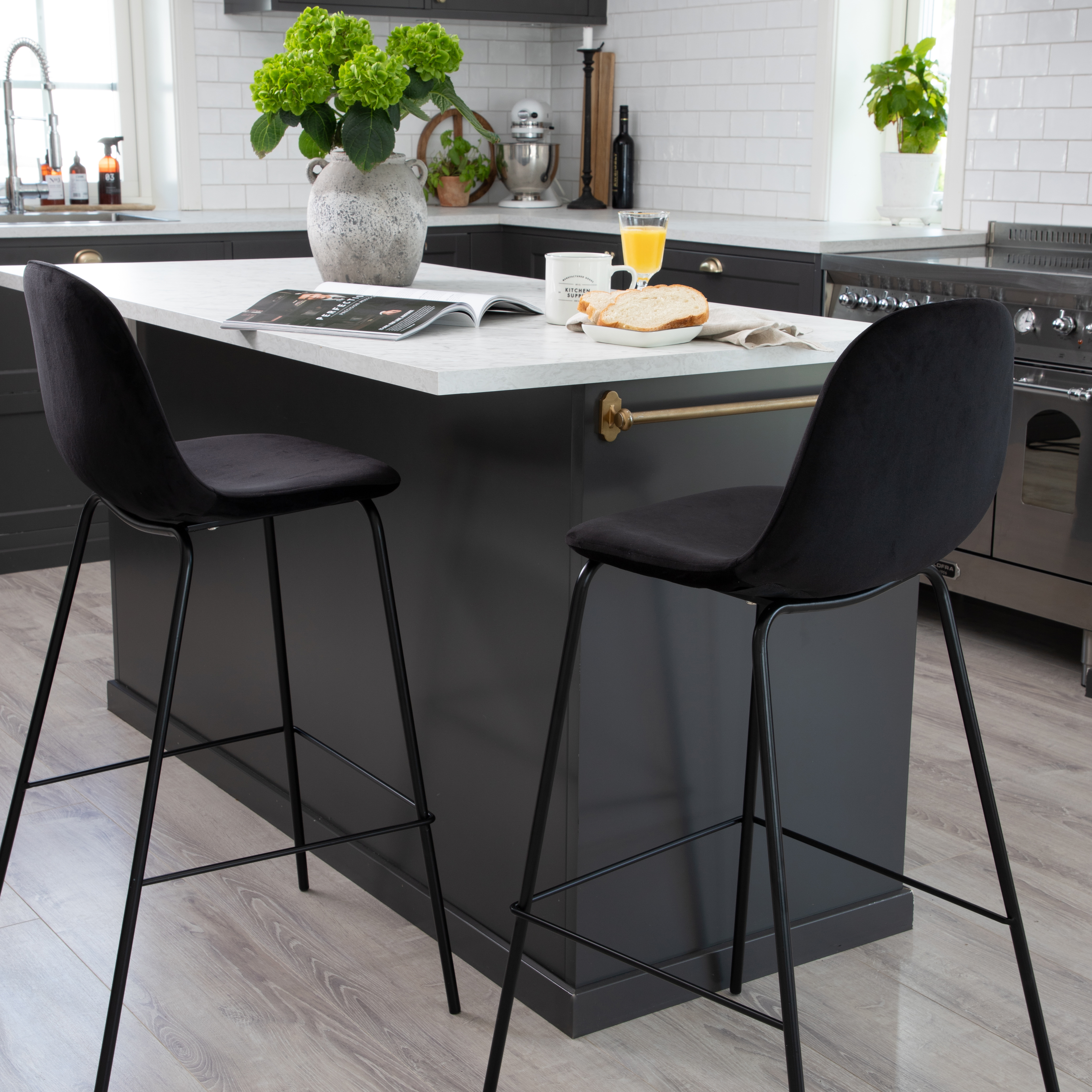 Barstol Venture Home Polar Svart Sammet/Metall med Ryggstöd 2 st