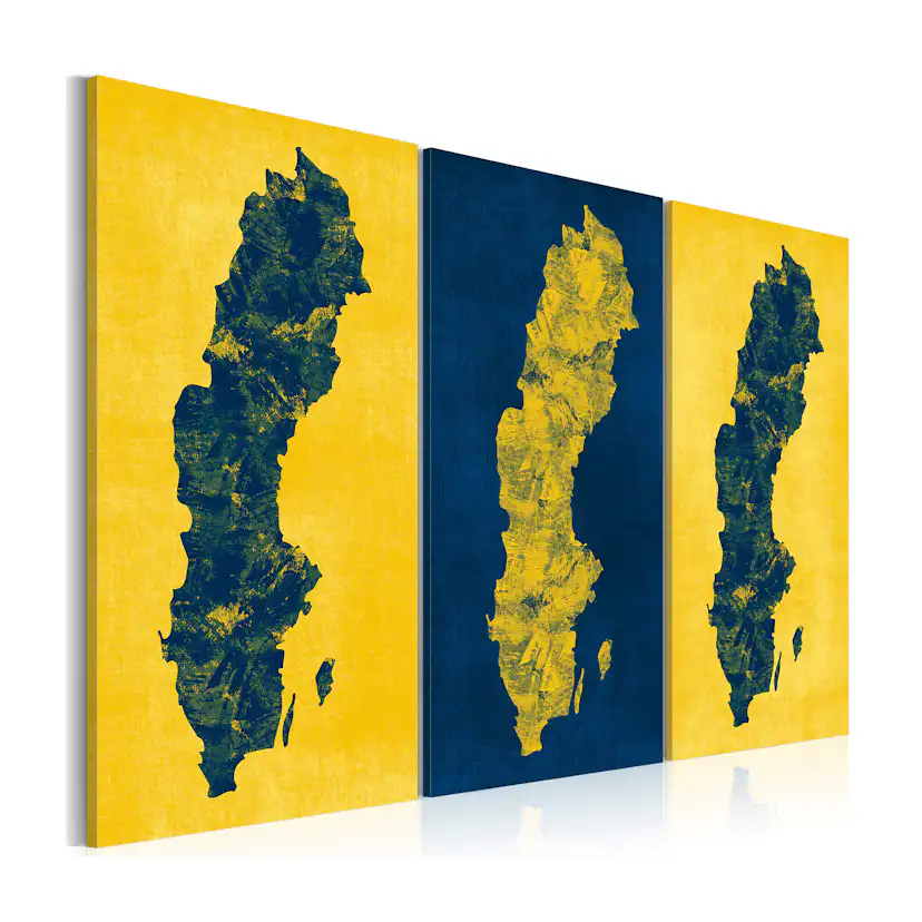 Tavla Arkiio Målad Karta Över Sverige Triptyk