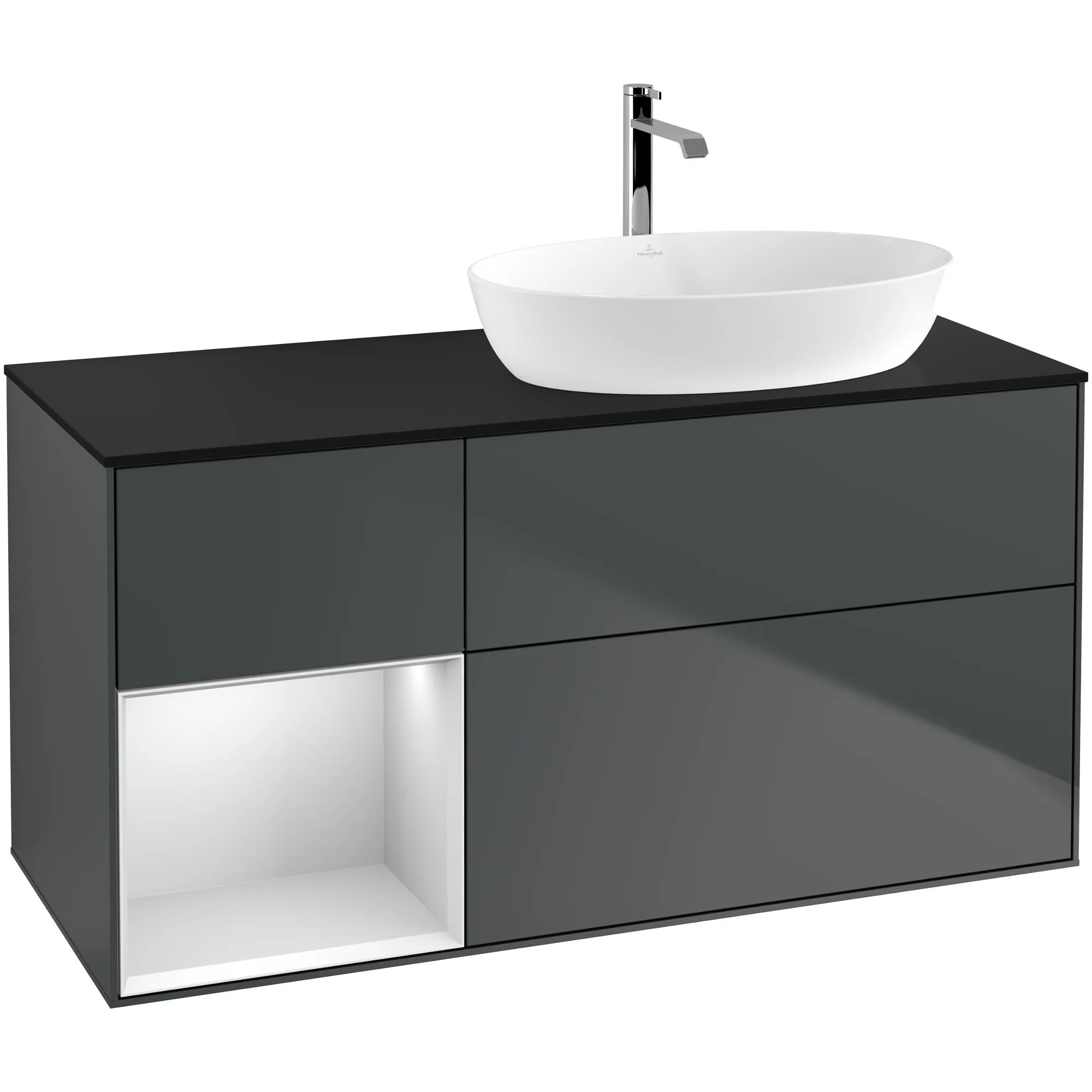 Tvättställsskåp Villeroy & Boch Finion med 3 Lådor Hylla och Bänkskiva för Ocentrerat Tvättställ från Artis & Collaro