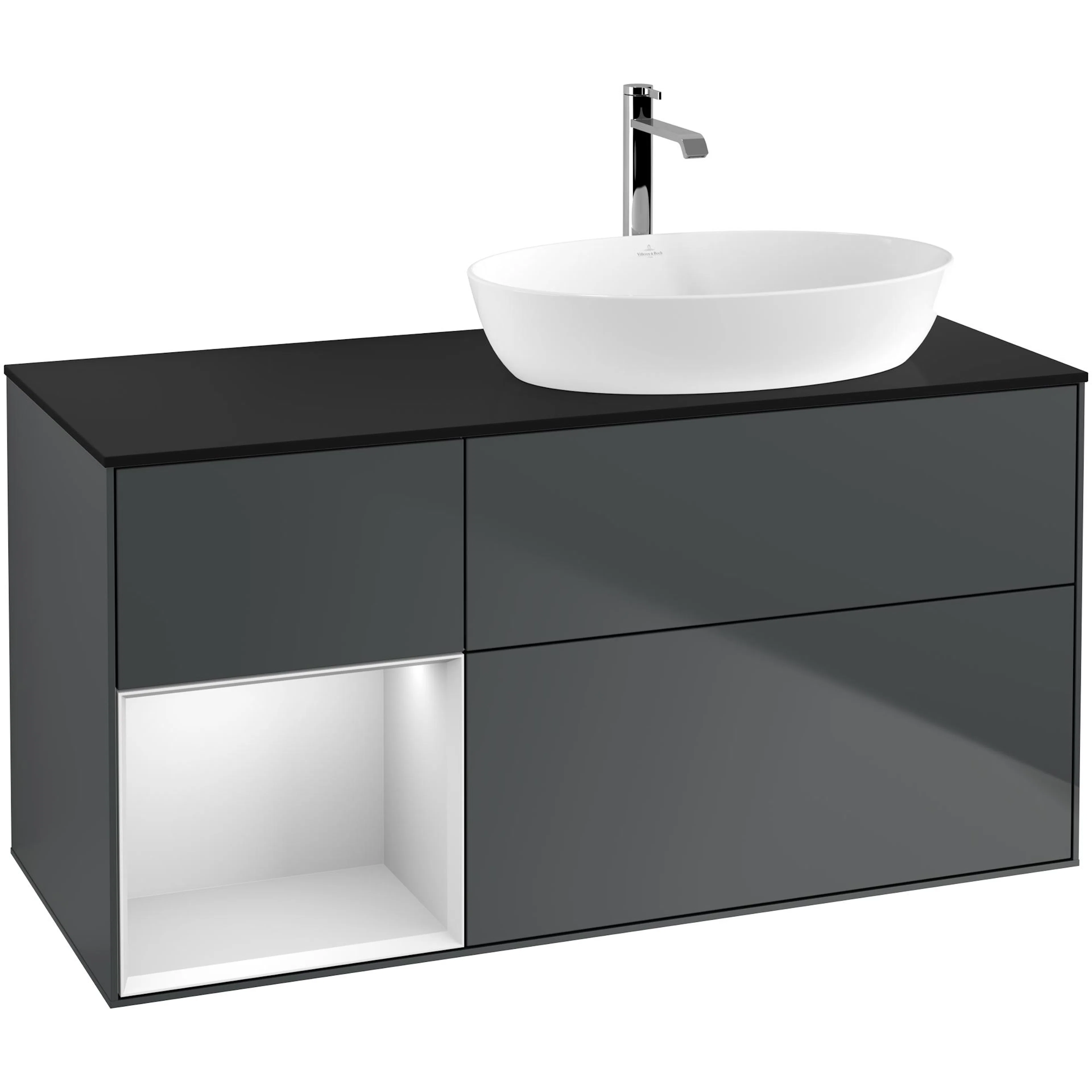 Tvättställsskåp Villeroy & Boch Finion med 3 Lådor Hylla och Bänkskiva för Ocentrerat Tvättställ från Artis & Collaro