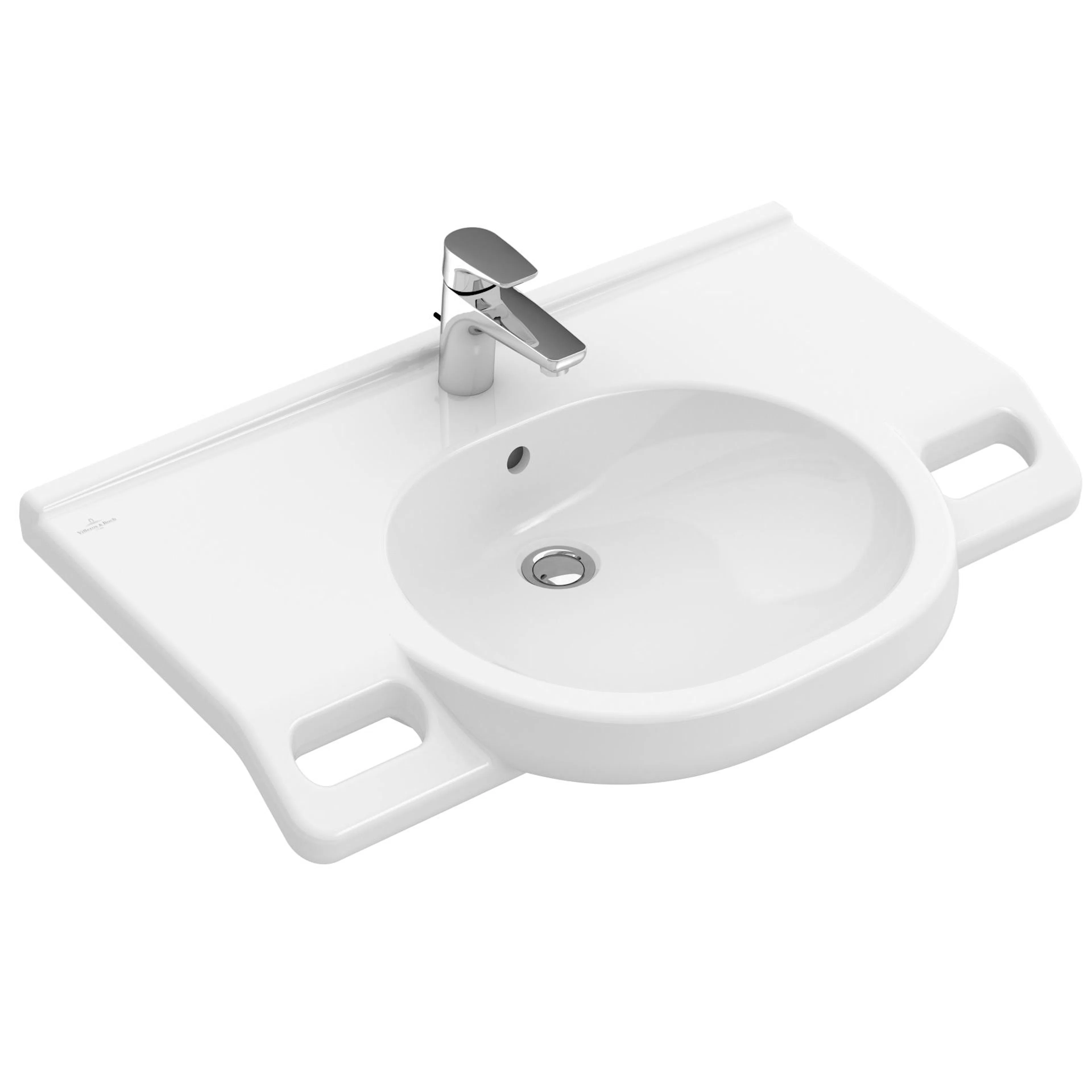 Tvättställ villeroy & Boch O.novo Vita 412080T2 Vit Alpin AntiBac CeramicPlus, Med Bräddavlopp, Med Blandarhål, för Trehålsblandare