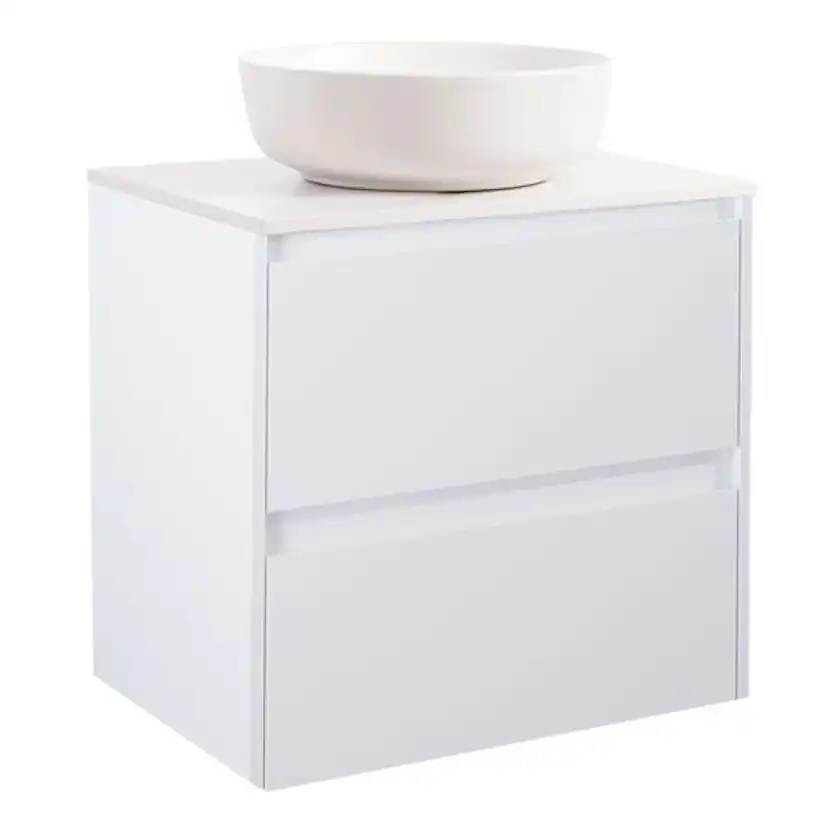 Luxo 60Vitm Bs Vit+Ts Rundvit Färg Tvättställsskåpet: Matt Vit, Färg Bänkskiva: Vit, Färg Tvättställ: Vit - B: 606 mm, H: 737 mm, D: 470 mm