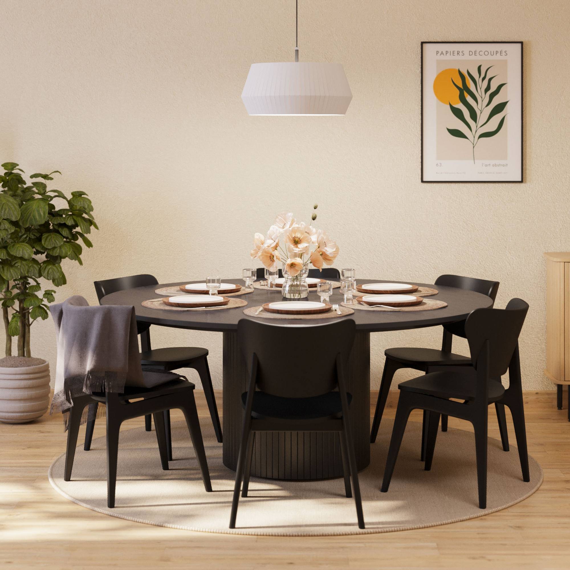 Matgrupp Bark Kopparbo Runt Matbord 180 cm med 6Jerup Matstol Bark Svart