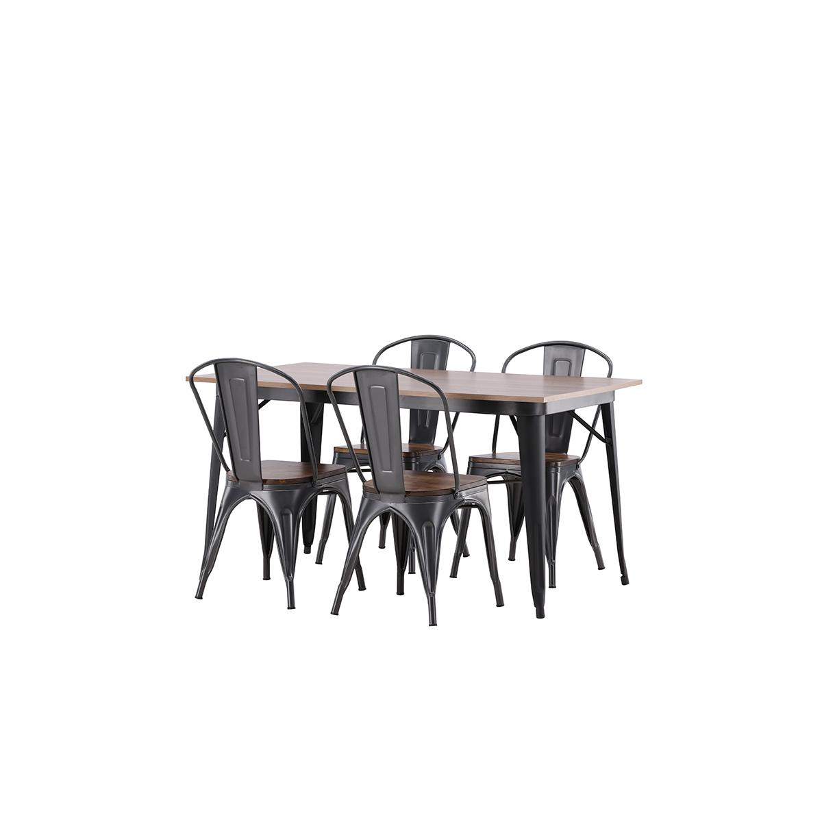 Tempe Dining Table - Black / Walnut MDF +Tempe Dining Chair Mörkgrå/Ek