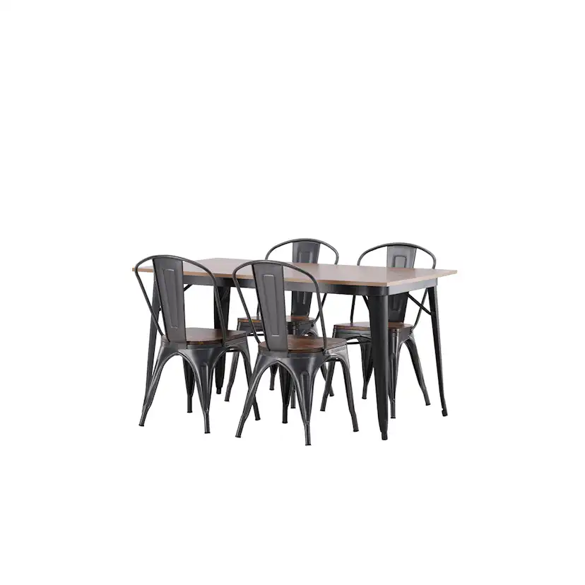 Tempe Dining Table - Black / Walnut MDF +Tempe Dining Chair Mörkgrå/Ek