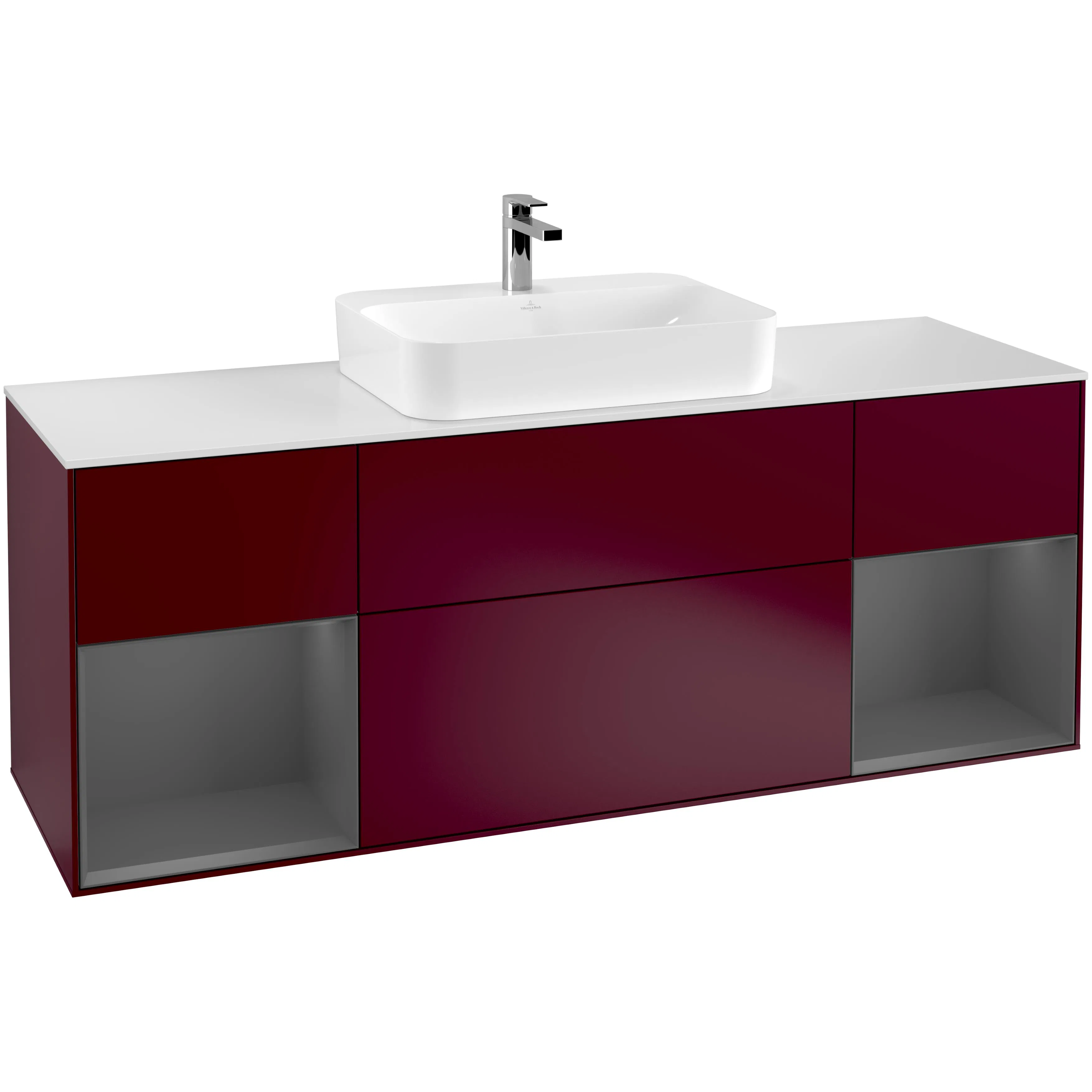 Tvättställsskåp Villeroy & Boch Finion F451GKHB Pion Mattlack/Antracitgrå Mattlack med bänkskiva i Mattvitt glas