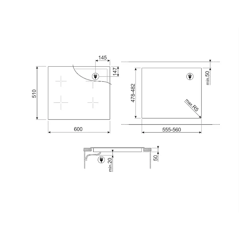 Induktionshäll Smeg SI2B22641D Svart 60 cm