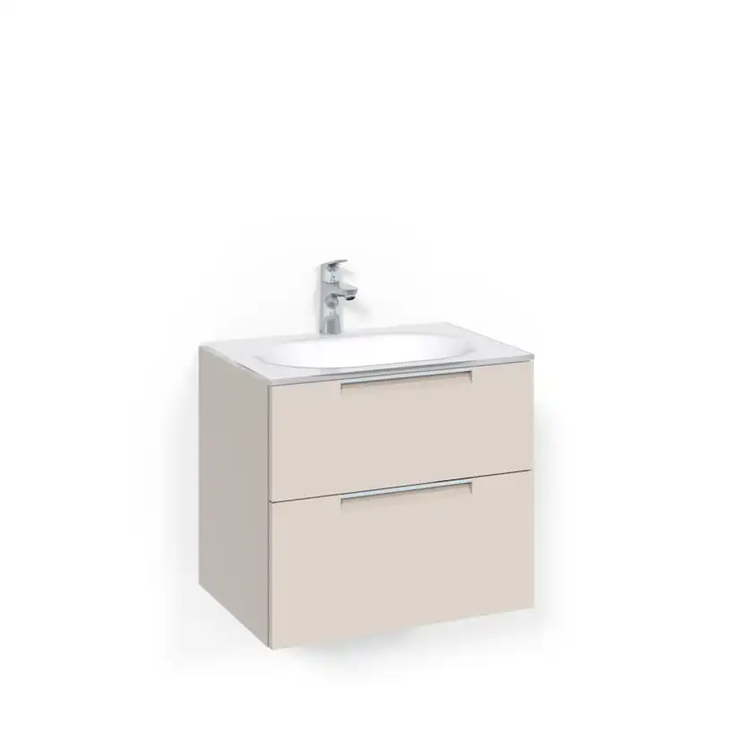 Crown Kommod 60x45 Beige Grip Vitt Glashandfat Bredd: 600 mm, Beige, Glastvättställ Vit, Centrerat
