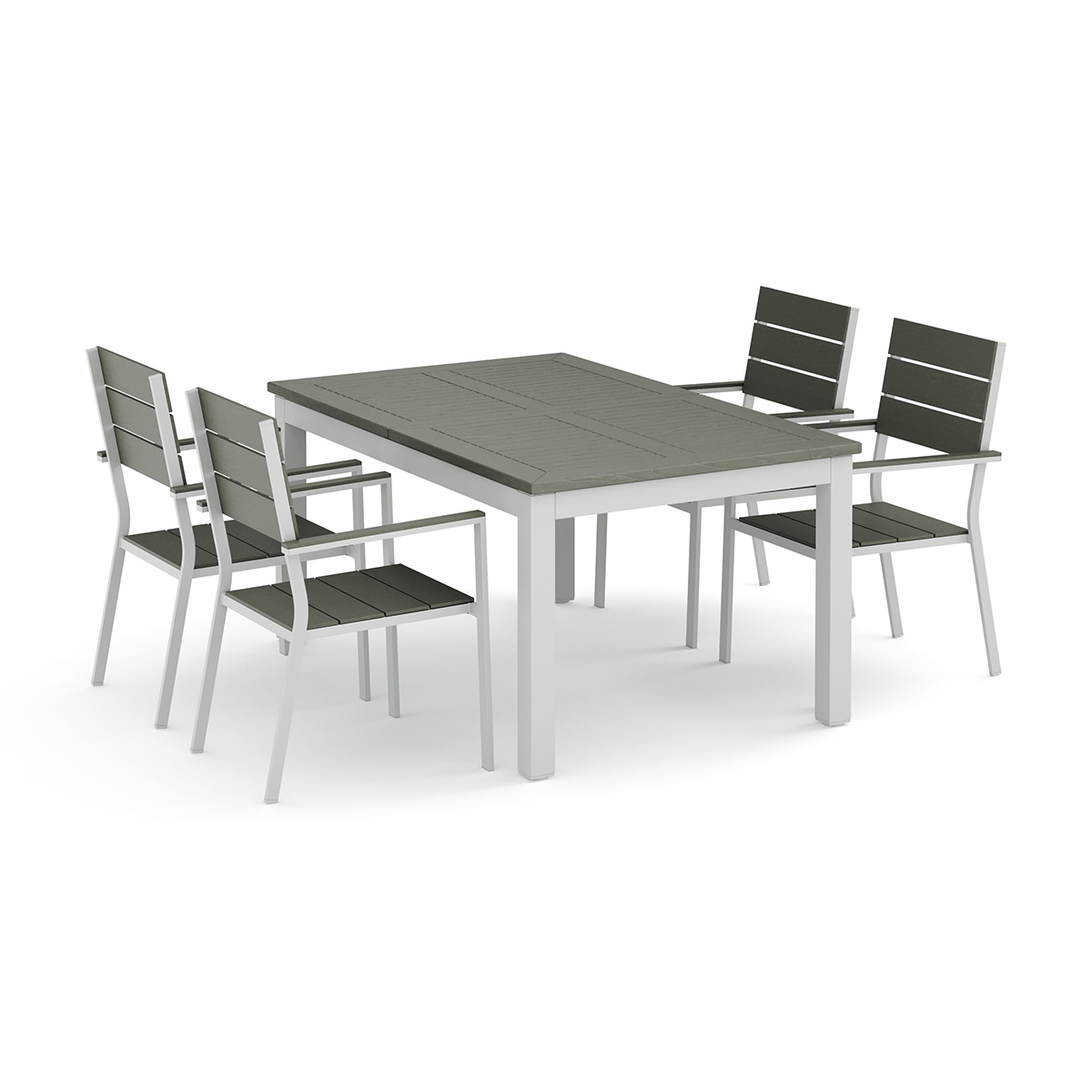 Trädgårdsgrupp Comfort Garden Monaco utomhus matgrupp förlängningsbart 150-250x90 med 4 Tunis stapelstolar