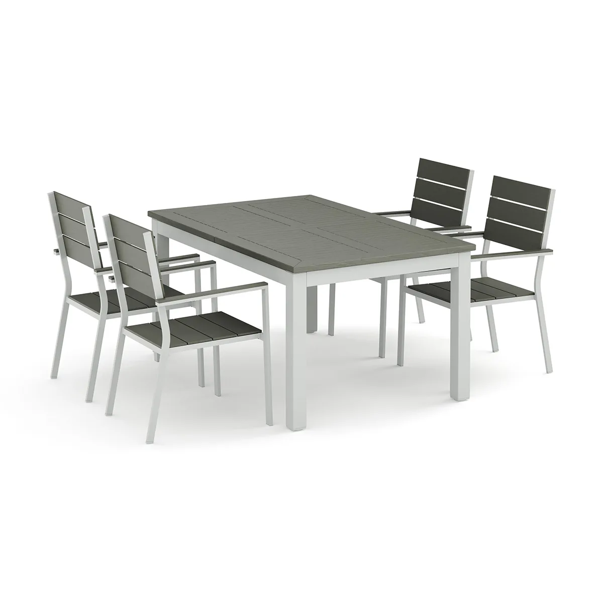 Trädgårdsgrupp Comfort Garden Monaco utomhus matgrupp förlängningsbart 150-250x90 med 4 Tunis stapelstolar