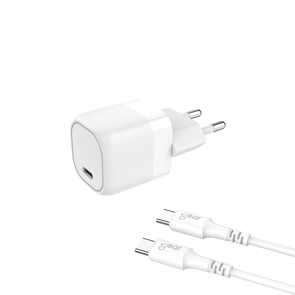 Laddare GEAR 220V 1xUSB-C Vit