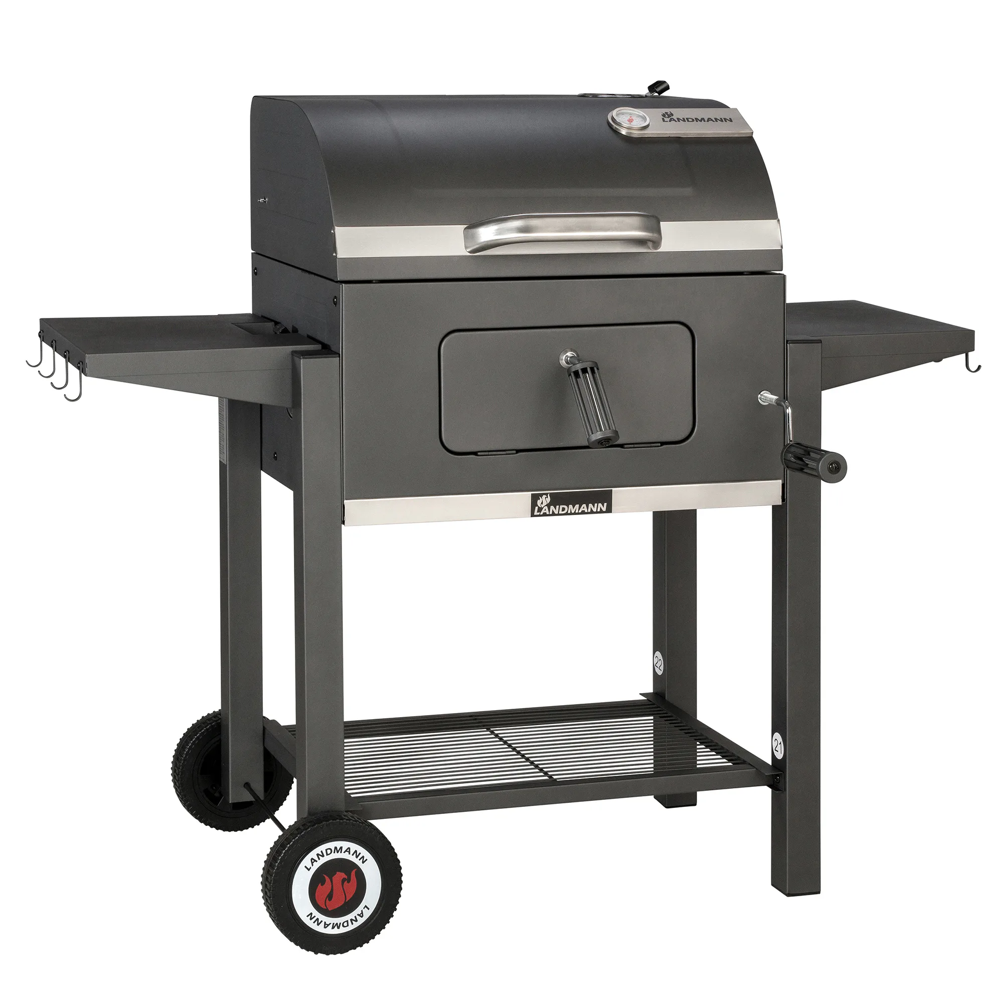 Kolgrill Landmann Tennessee Broiler Grilltunna med Fällbara Sidobord & Integrerad Termometer