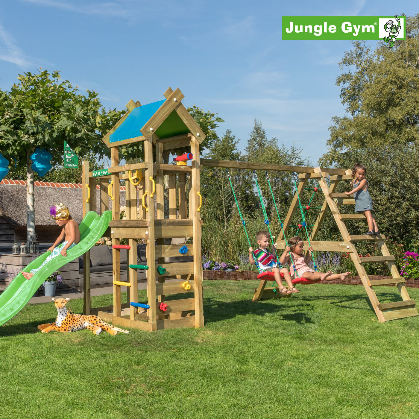 Klätterställning Jungle Gym Nomad Med Rutschkana Mörkgrön