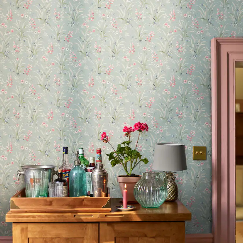 Tapet Laura Ashley Mosedale Posy Dark Duck Egg Blå 122751