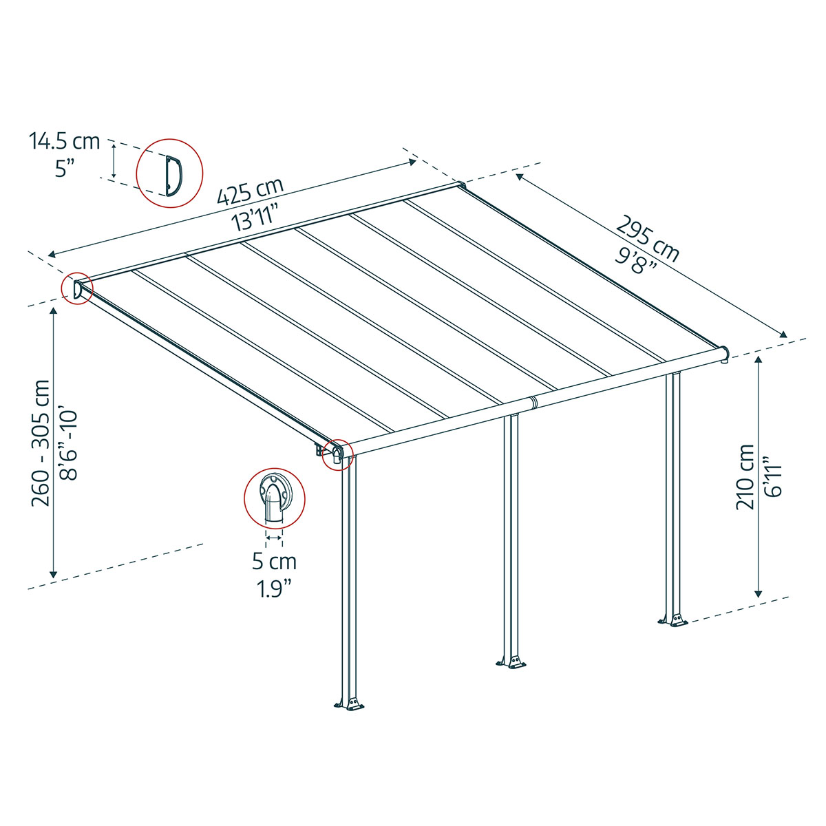 OLYMPIA PATIO COVER 3X4.25 GREY CLEAR 3 x 4 m