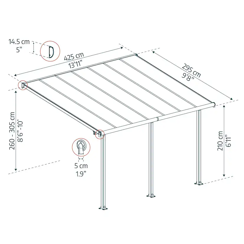 OLYMPIA PATIO COVER 3X4.25 GREY CLEAR 3 x 4 m
